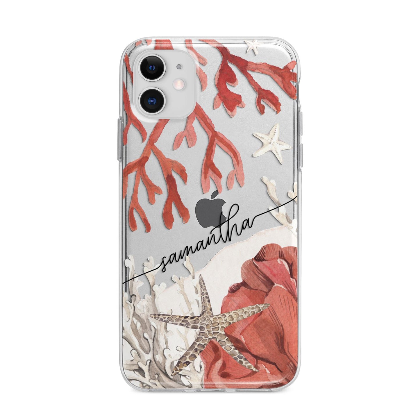 Personalised Coral Reef Name Apple iPhone 11 in White with Bumper Case