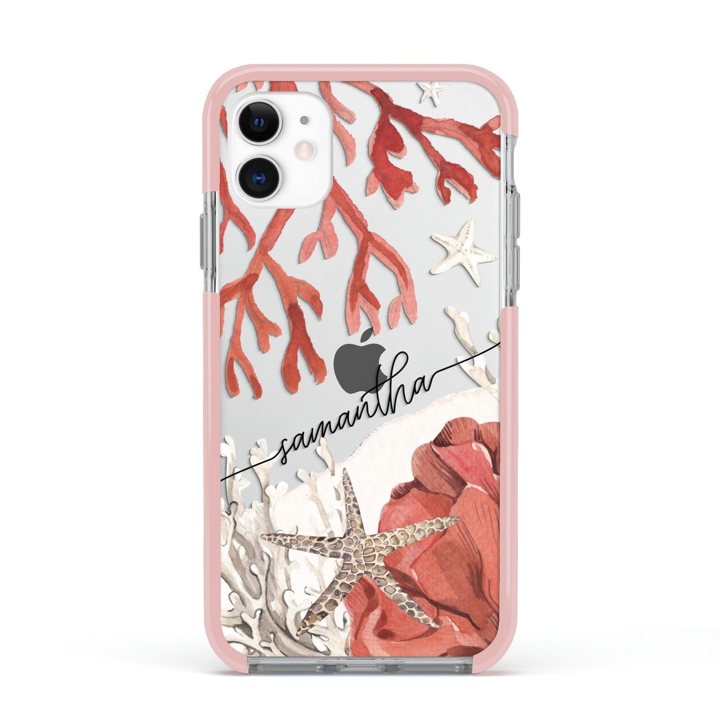 Personalised Coral Reef Name Apple iPhone 11 in White with Pink Impact Case