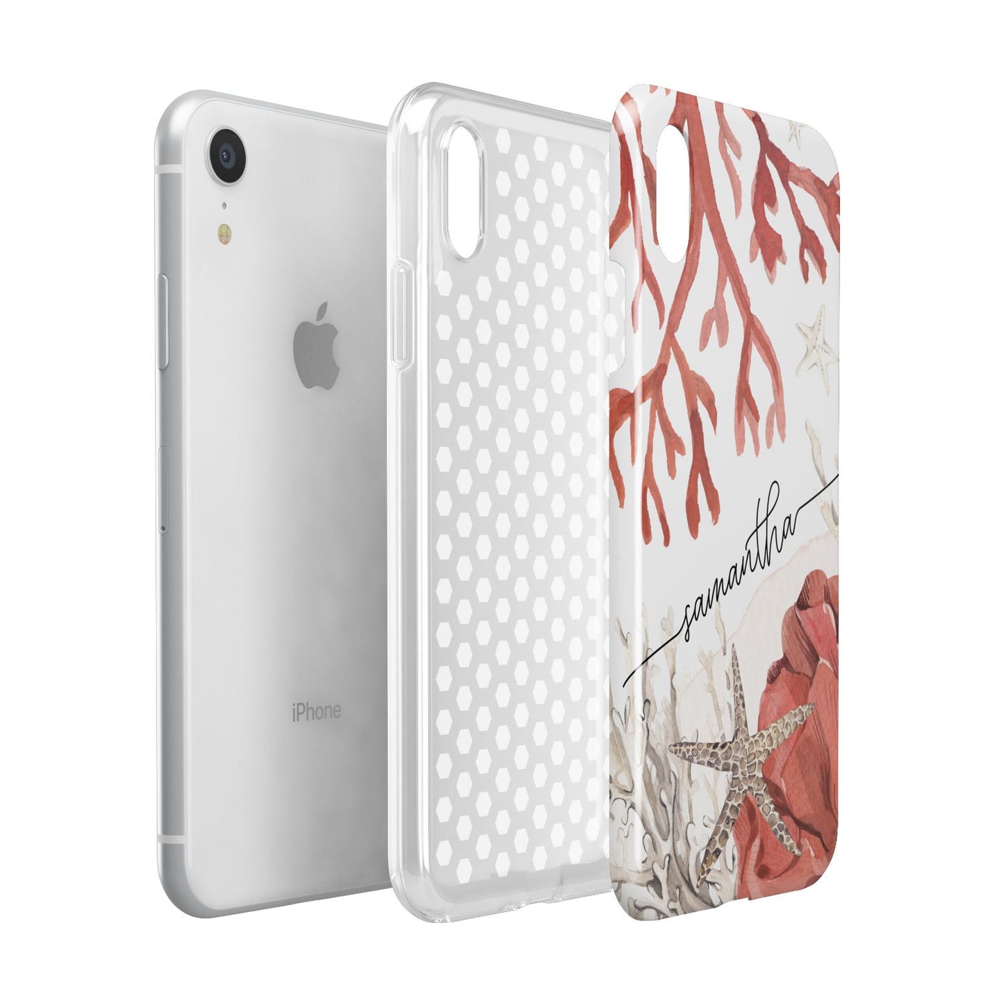 Personalised Coral Reef Name Apple iPhone XR White 3D Tough Case Expanded view