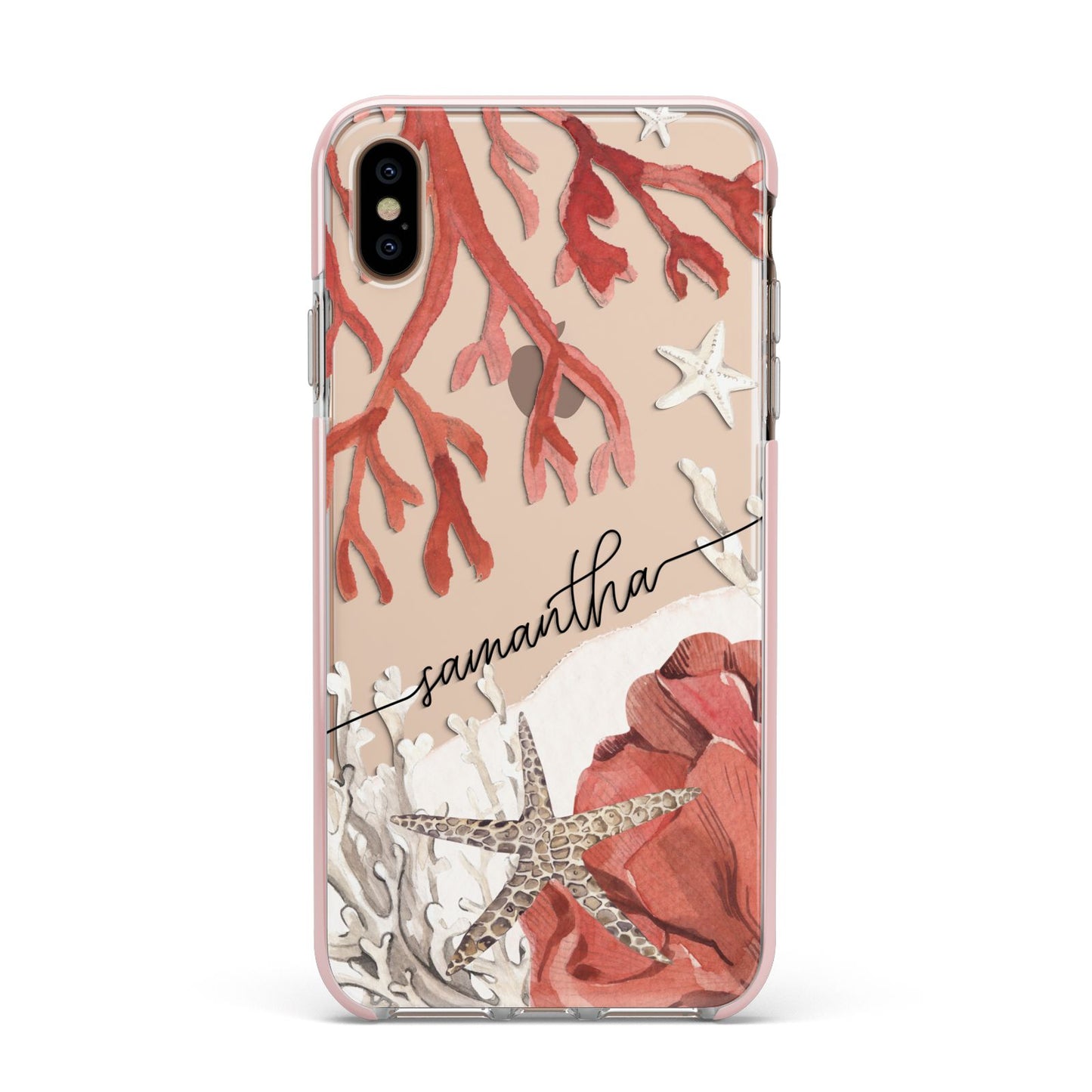 Personalised Coral Reef Name Apple iPhone Xs Max Impact Case Pink Edge on Gold Phone