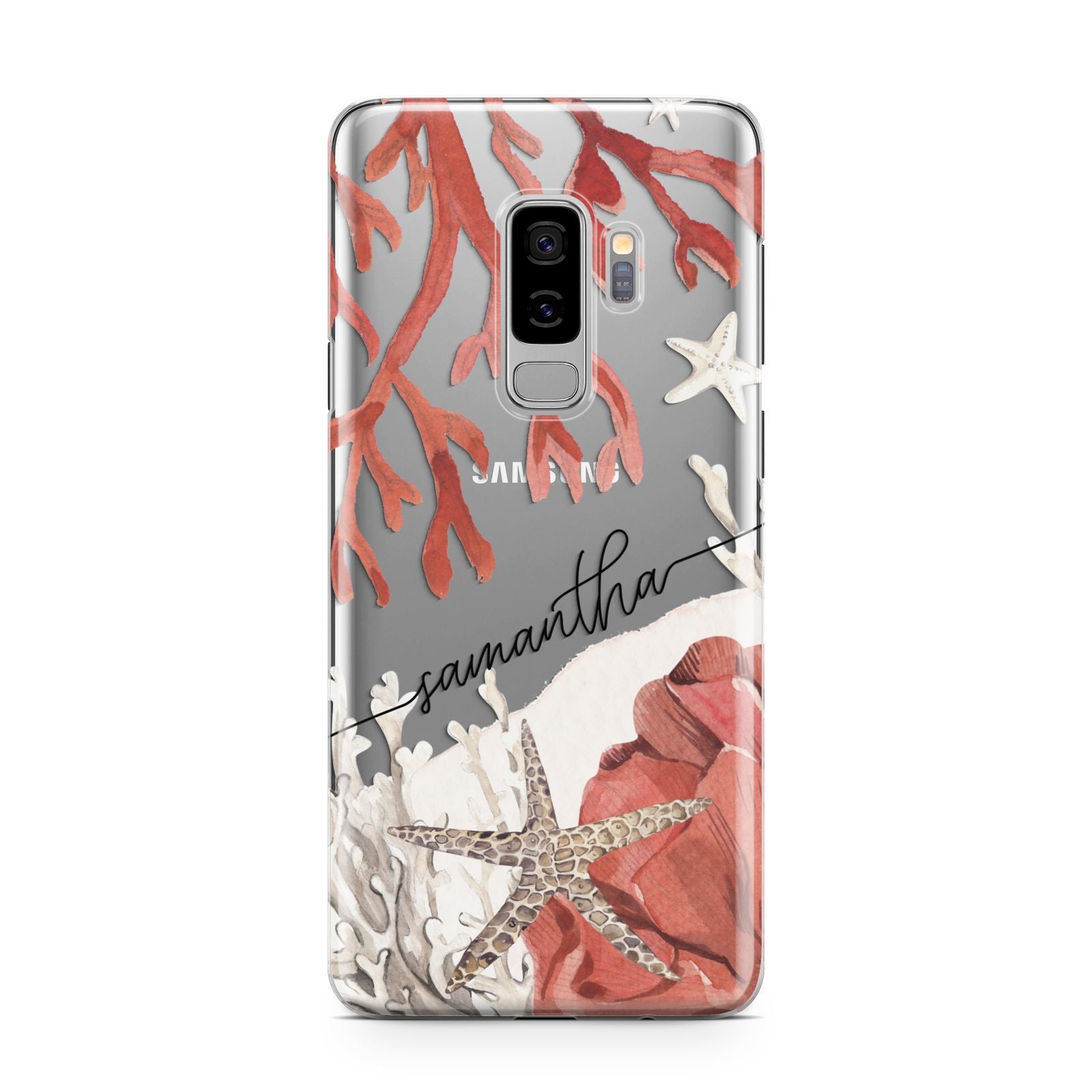 Personalised Coral Reef Name Samsung Galaxy S9 Plus Case on Silver phone