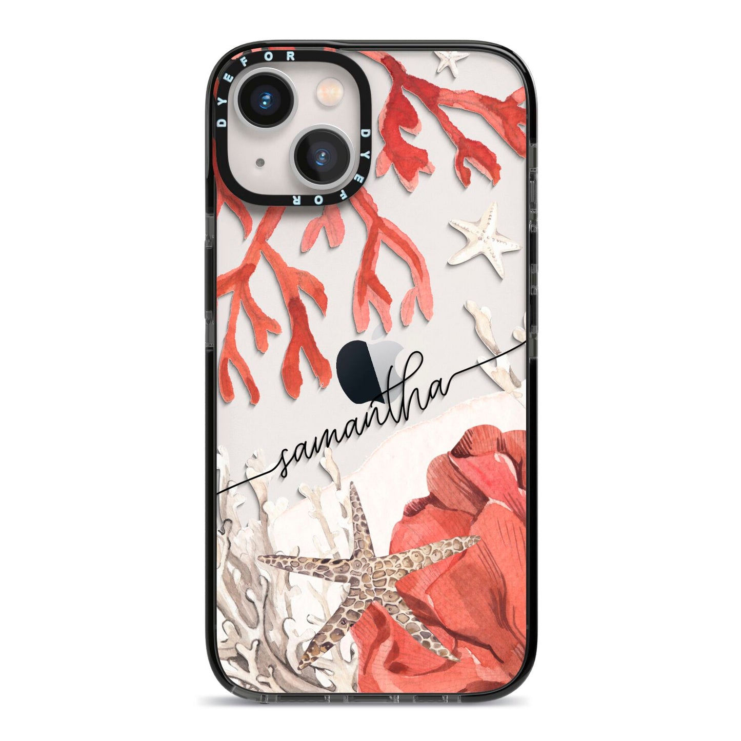 Personalised Coral Reef Name iPhone 13 Black Impact Case on Silver phone