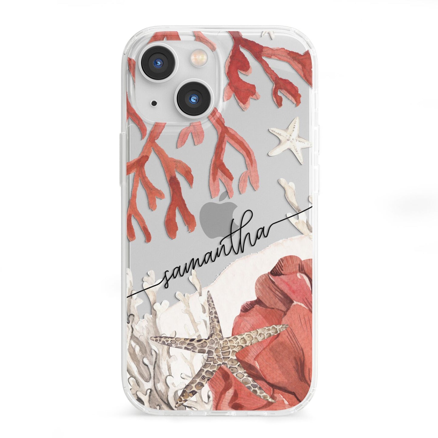 Personalised Coral Reef Name iPhone 13 Mini Clear Bumper Case