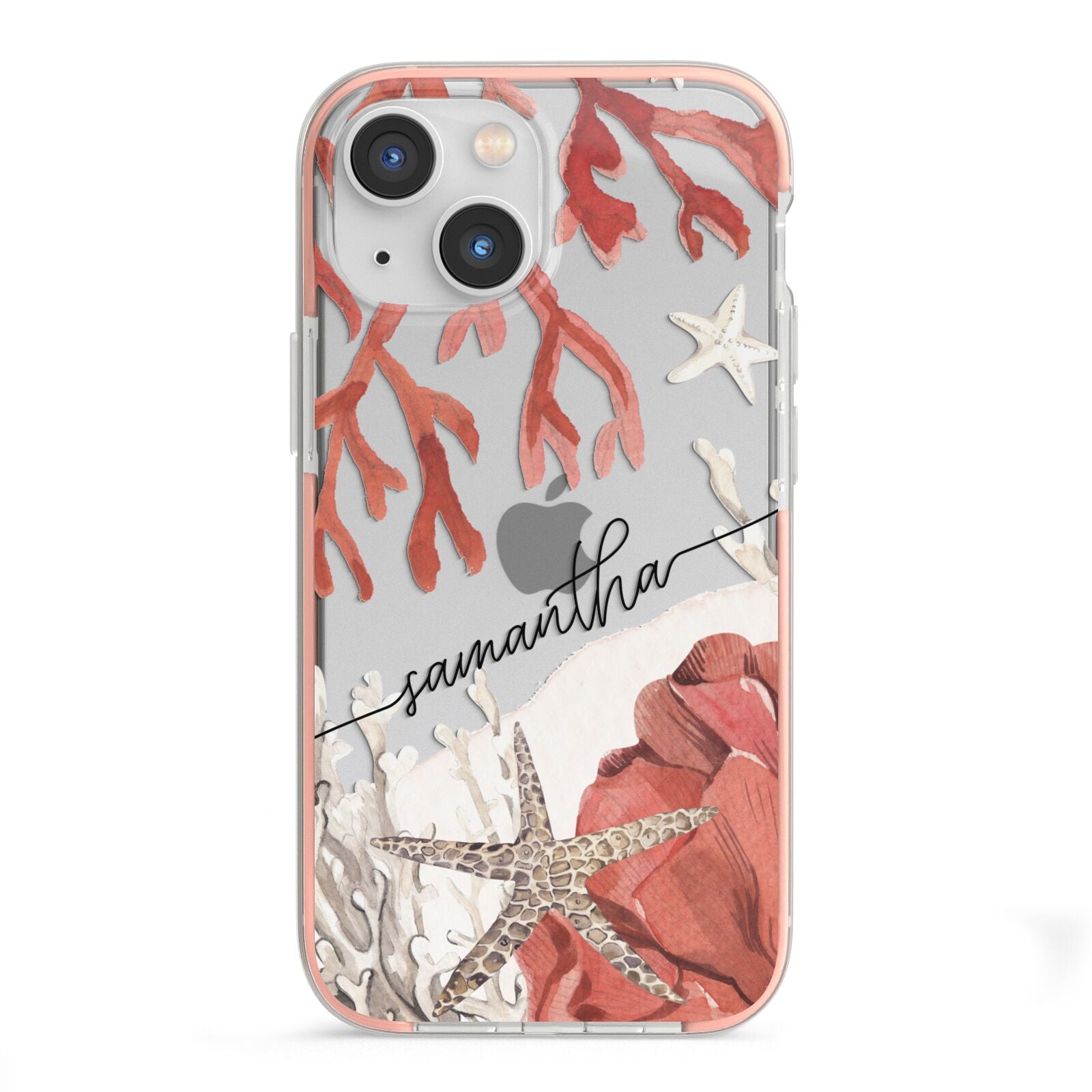 Personalised Coral Reef Name iPhone 13 Mini TPU Impact Case with Pink Edges