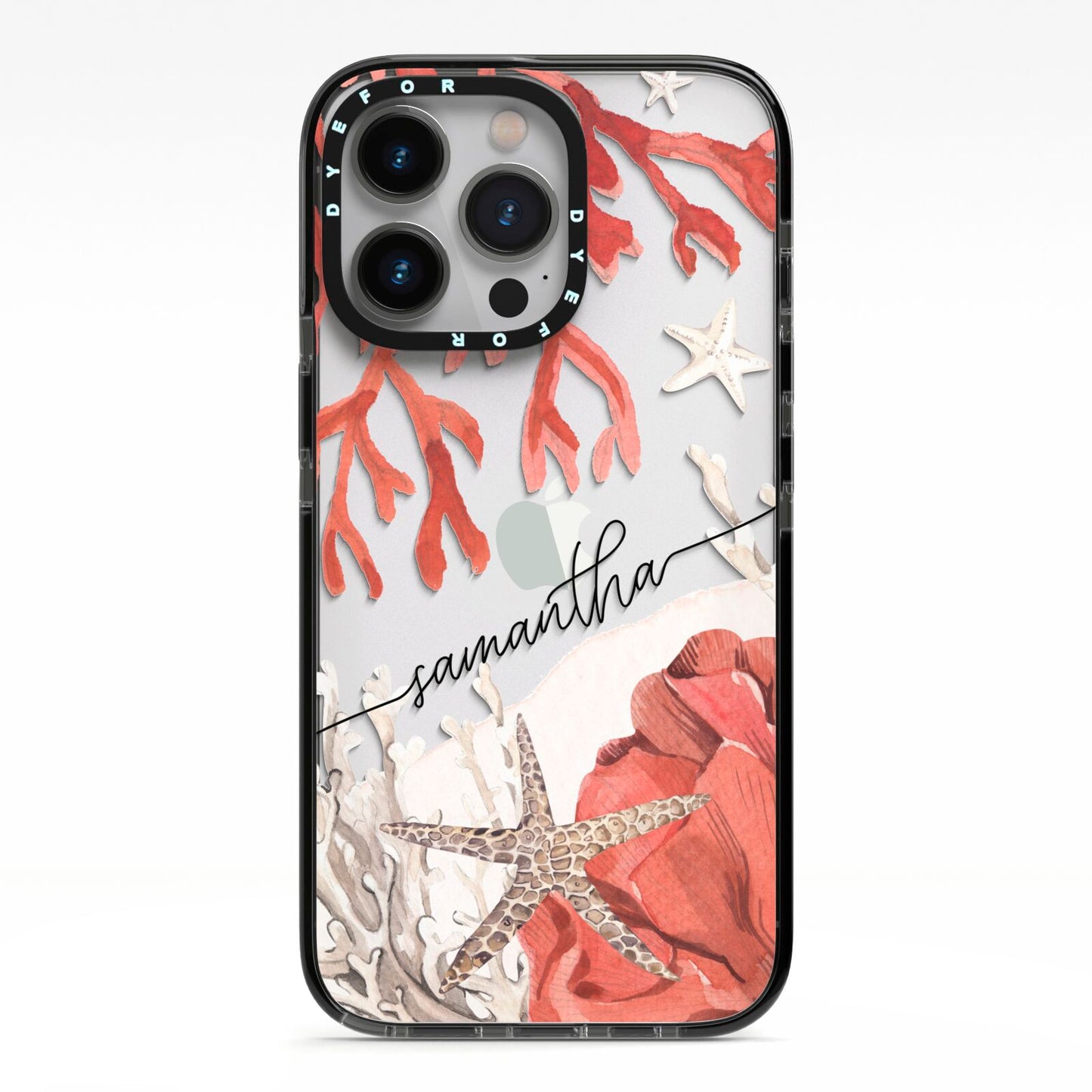 Personalised Coral Reef Name iPhone 13 Pro Black Impact Case on Silver phone