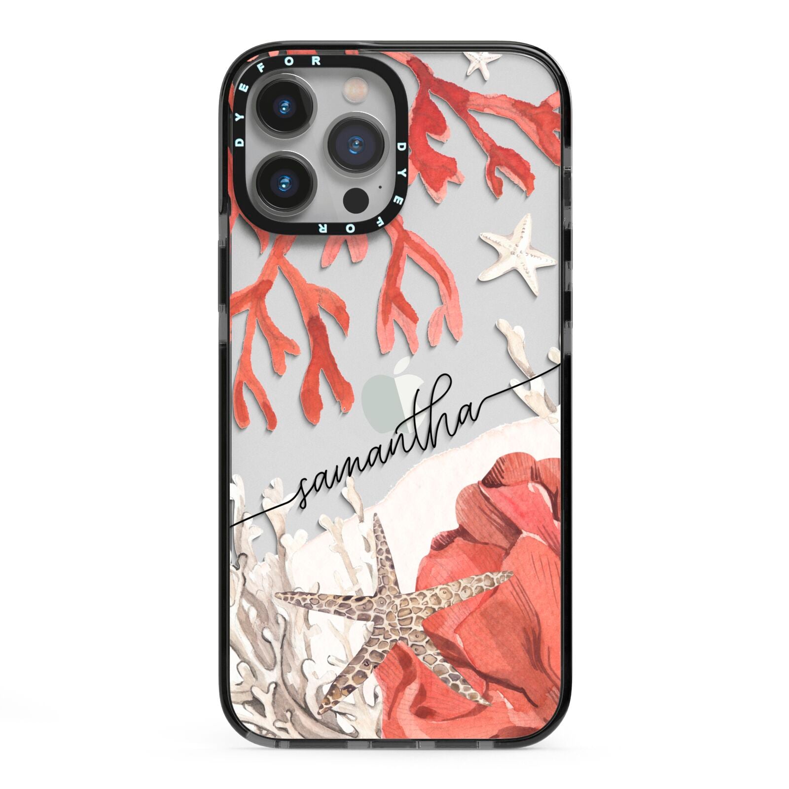 Personalised Coral Reef Name iPhone 13 Pro Max Black Impact Case on Silver phone