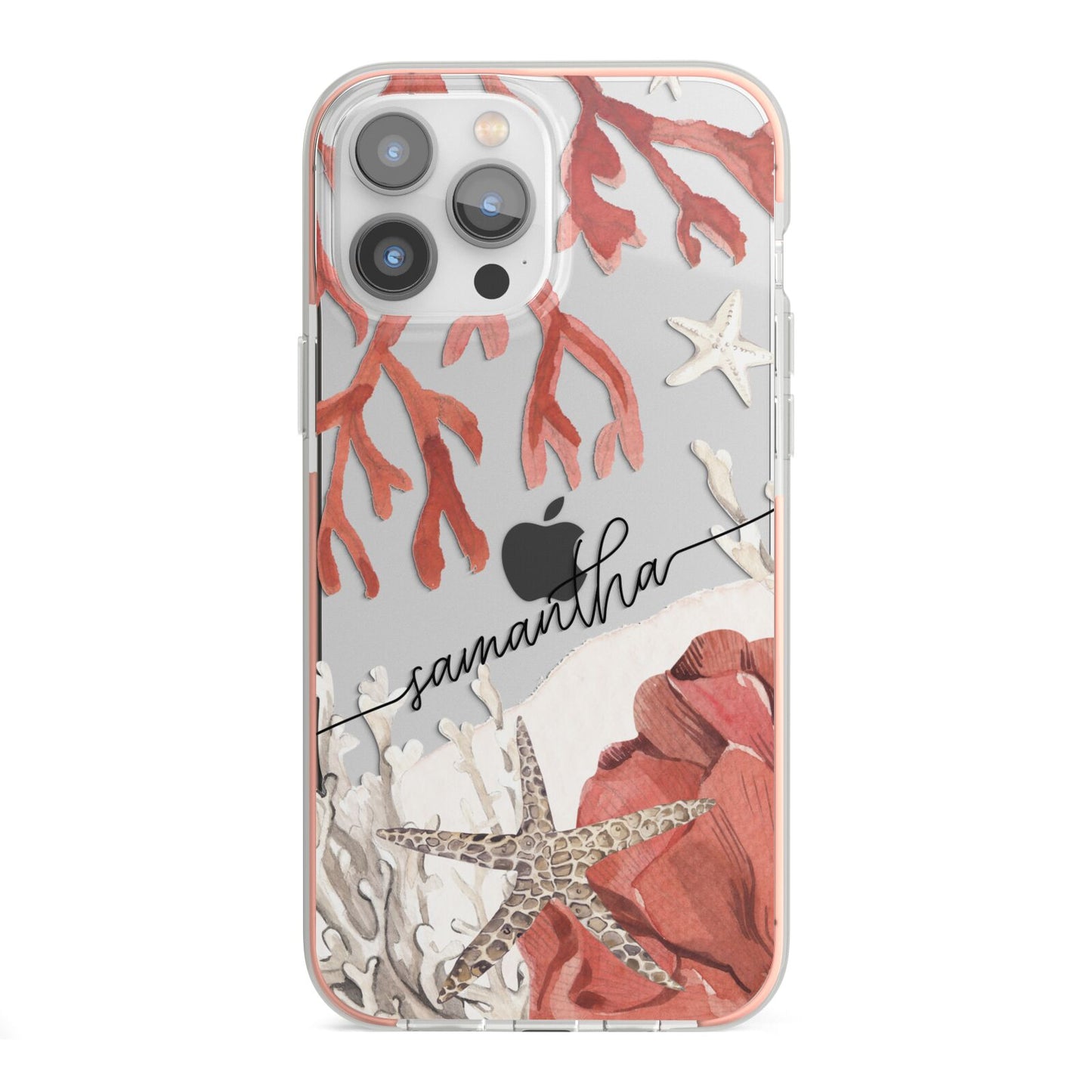 Personalised Coral Reef Name iPhone 13 Pro Max TPU Impact Case with Pink Edges