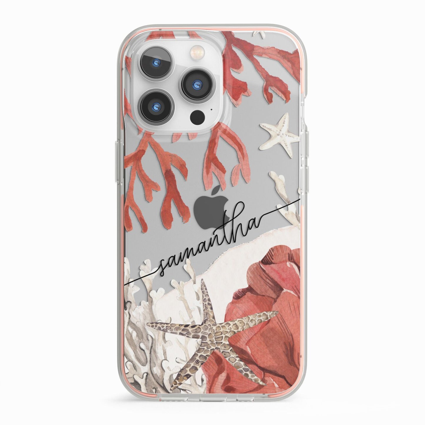 Personalised Coral Reef Name iPhone 13 Pro TPU Impact Case with Pink Edges