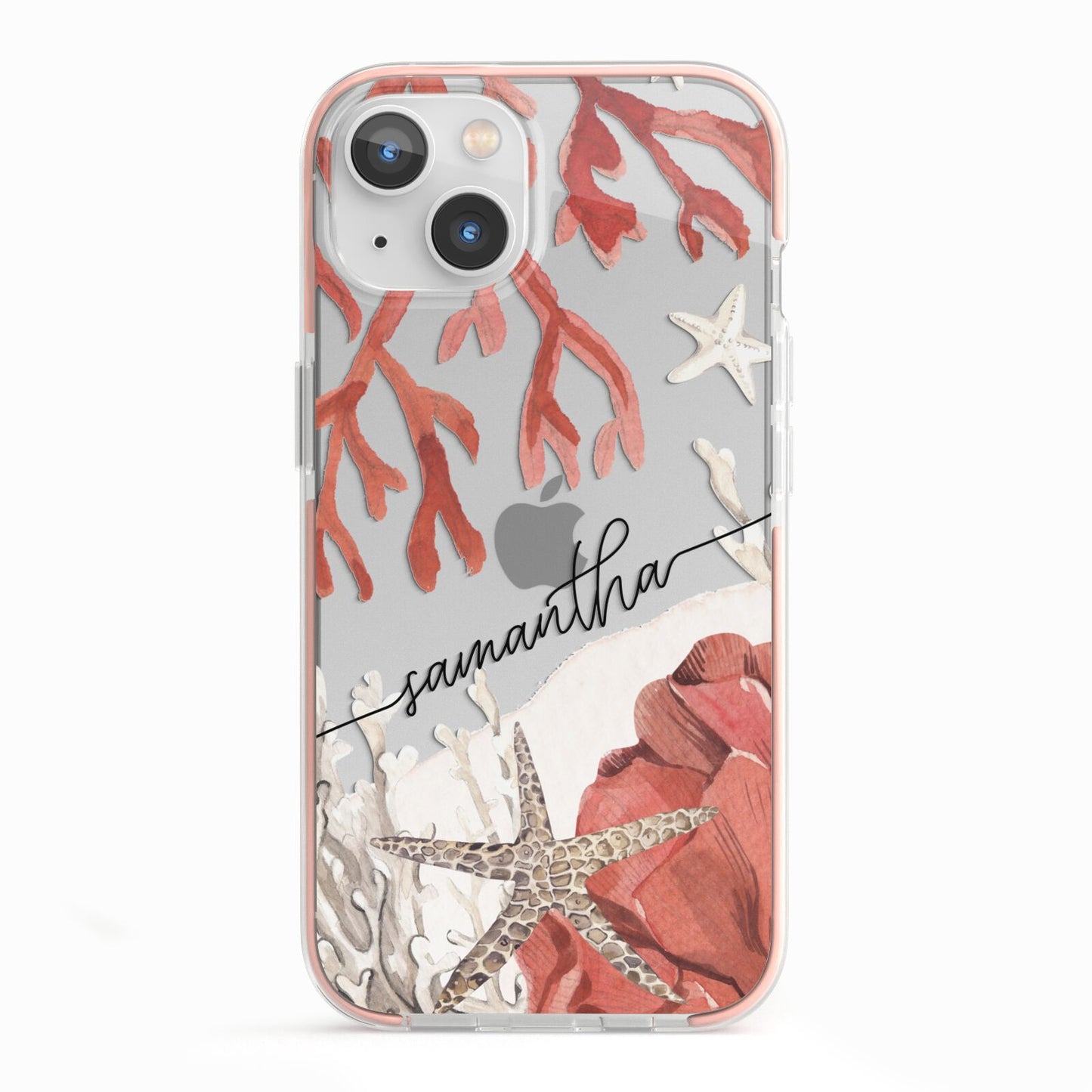 Personalised Coral Reef Name iPhone 13 TPU Impact Case with Pink Edges