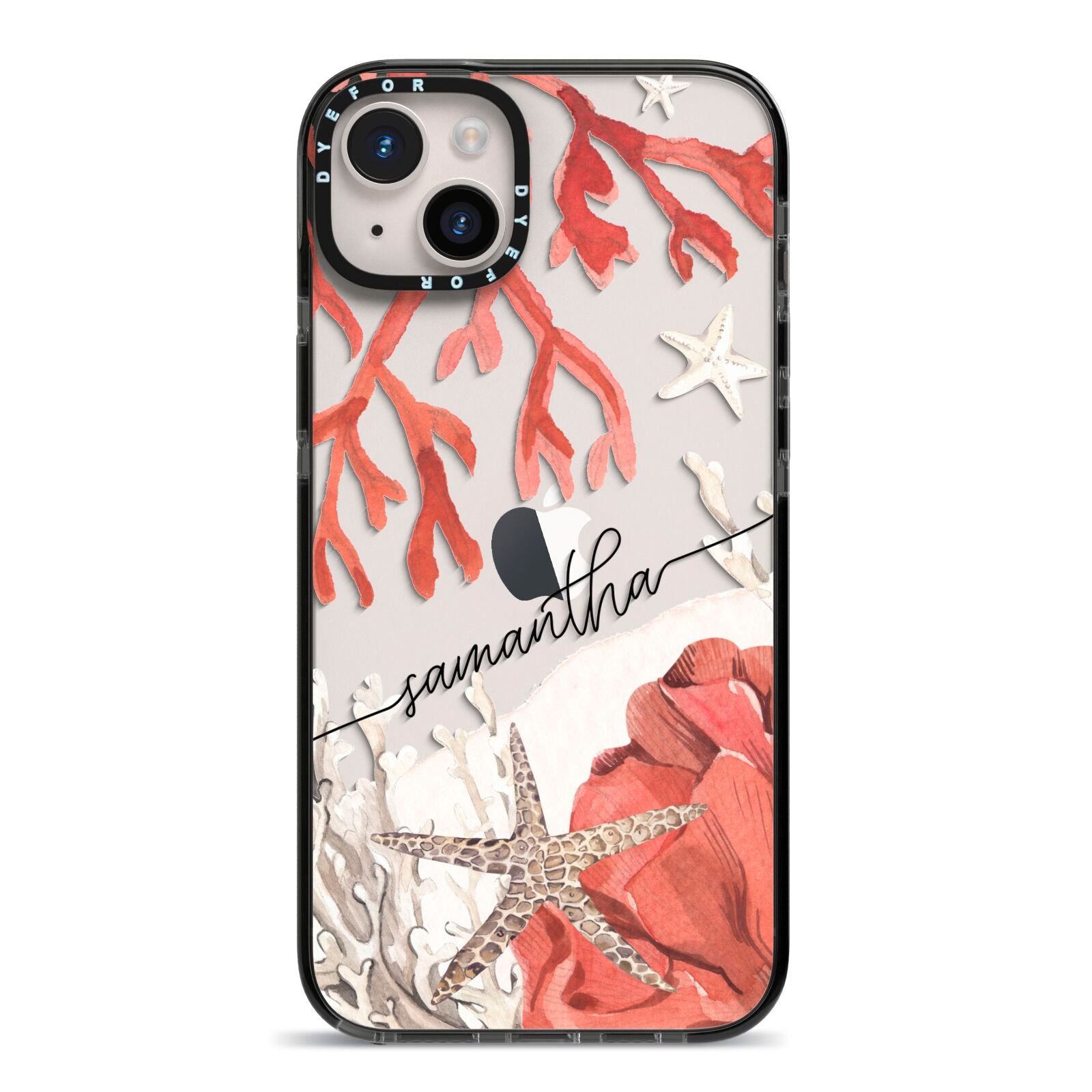 Personalised Coral Reef Name iPhone 14 Plus Black Impact Case on Silver phone