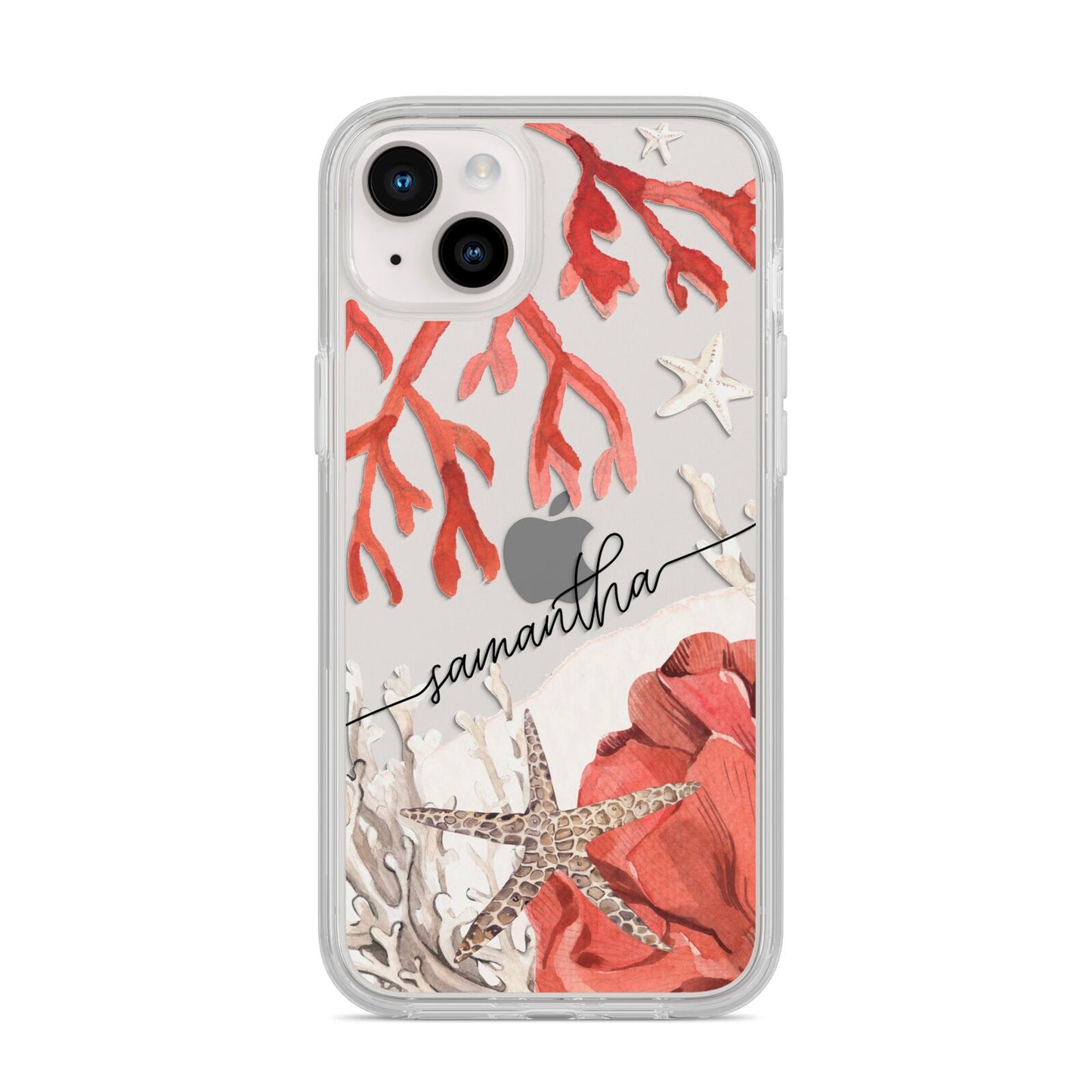 Personalised Coral Reef Name iPhone 14 Plus Clear Tough Case Starlight