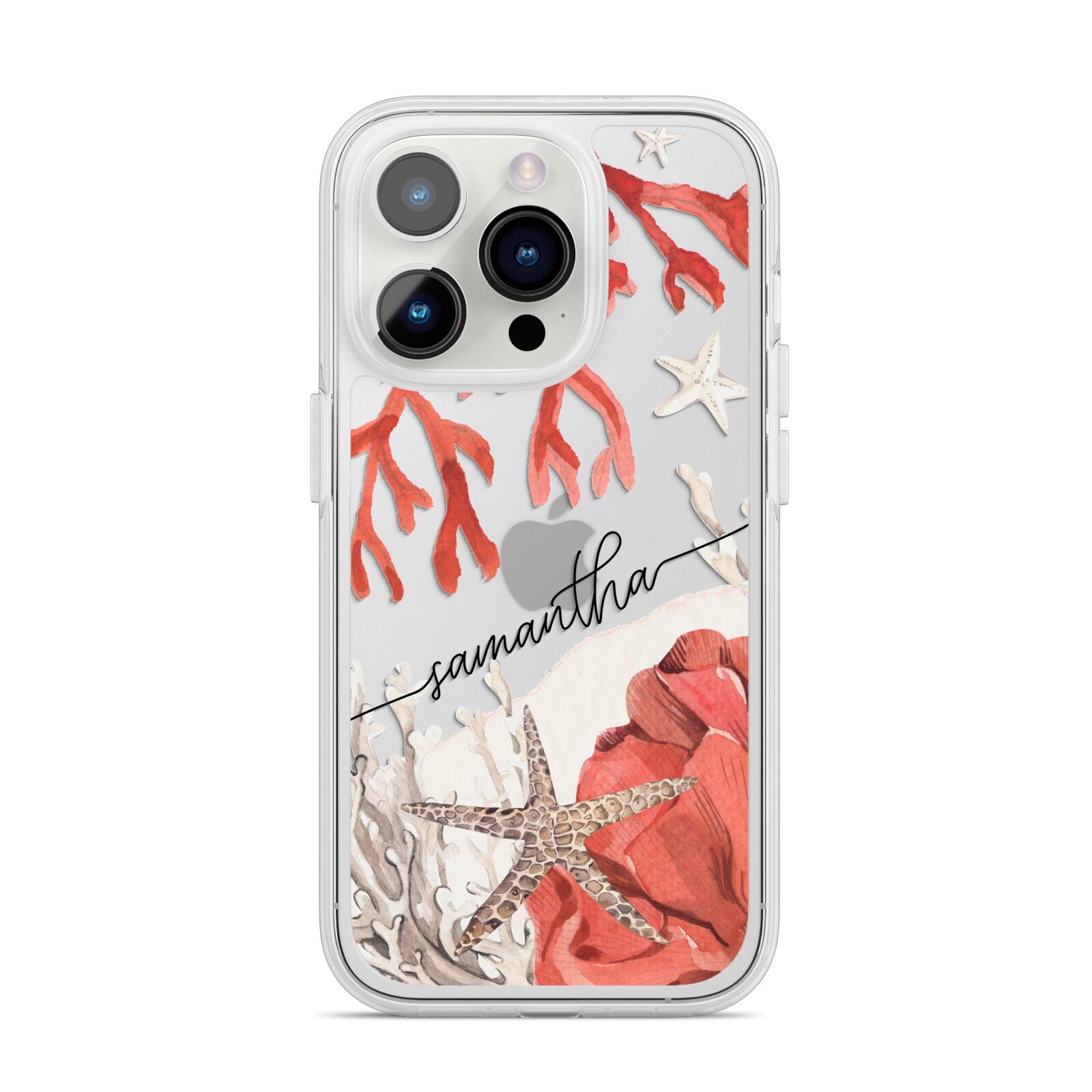 Personalised Coral Reef Name iPhone 14 Pro Clear Tough Case Silver