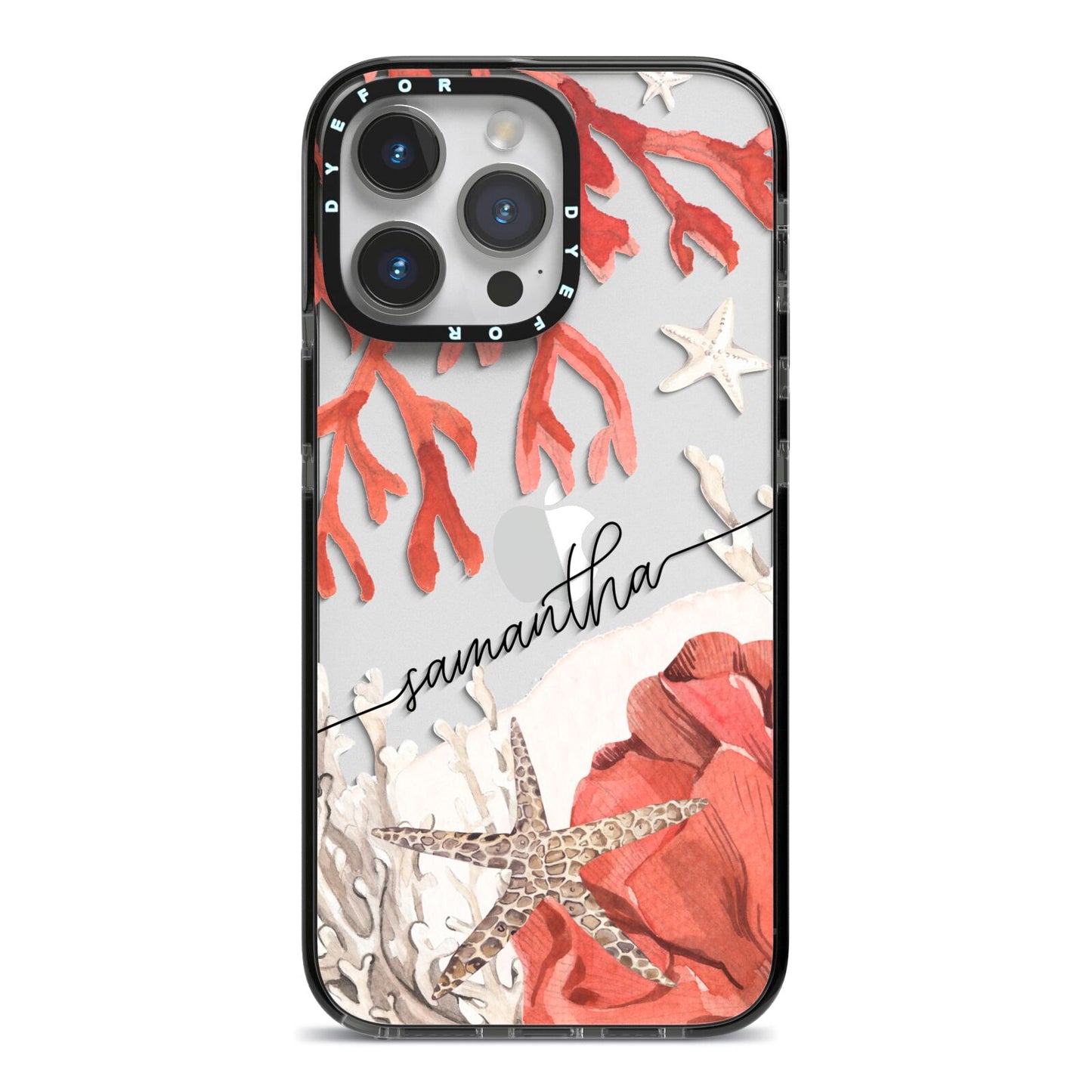 Personalised Coral Reef Name iPhone 14 Pro Max Black Impact Case on Silver phone