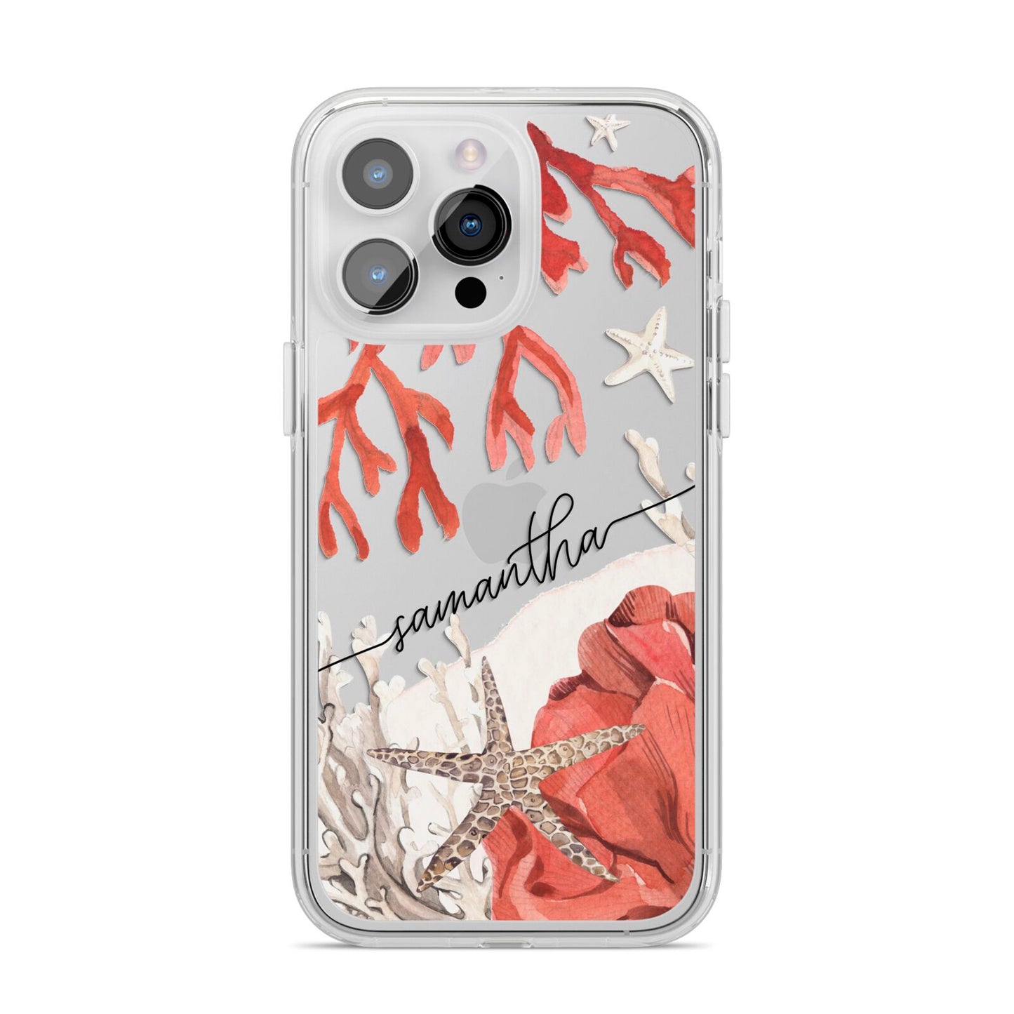 Personalised Coral Reef Name iPhone 14 Pro Max Clear Tough Case Silver