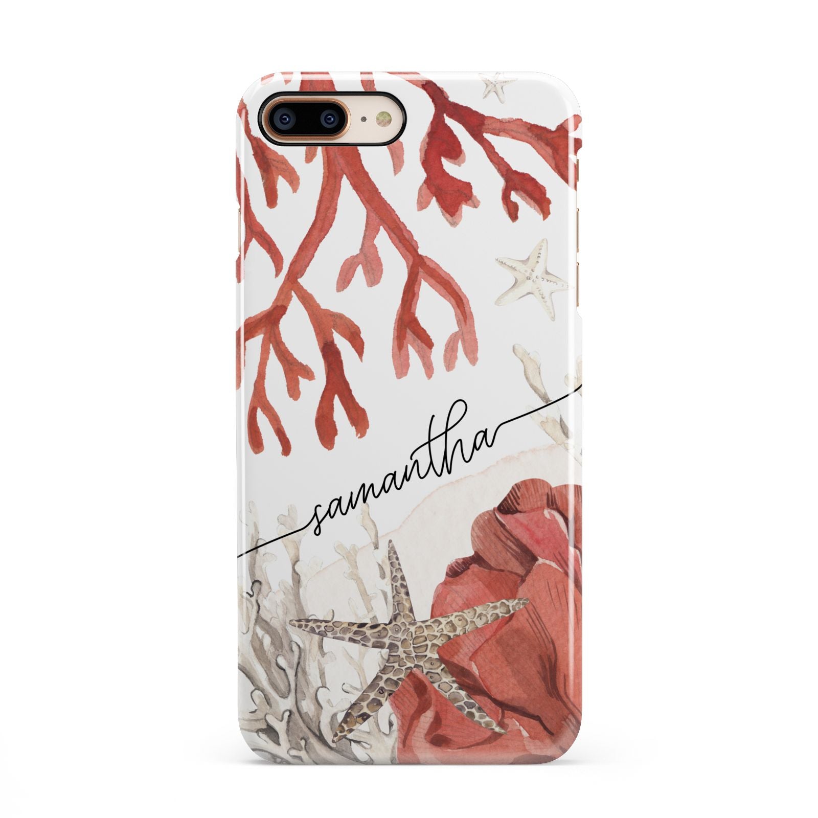 Personalised Coral Reef Name iPhone 8 Plus 3D Snap Case on Gold Phone