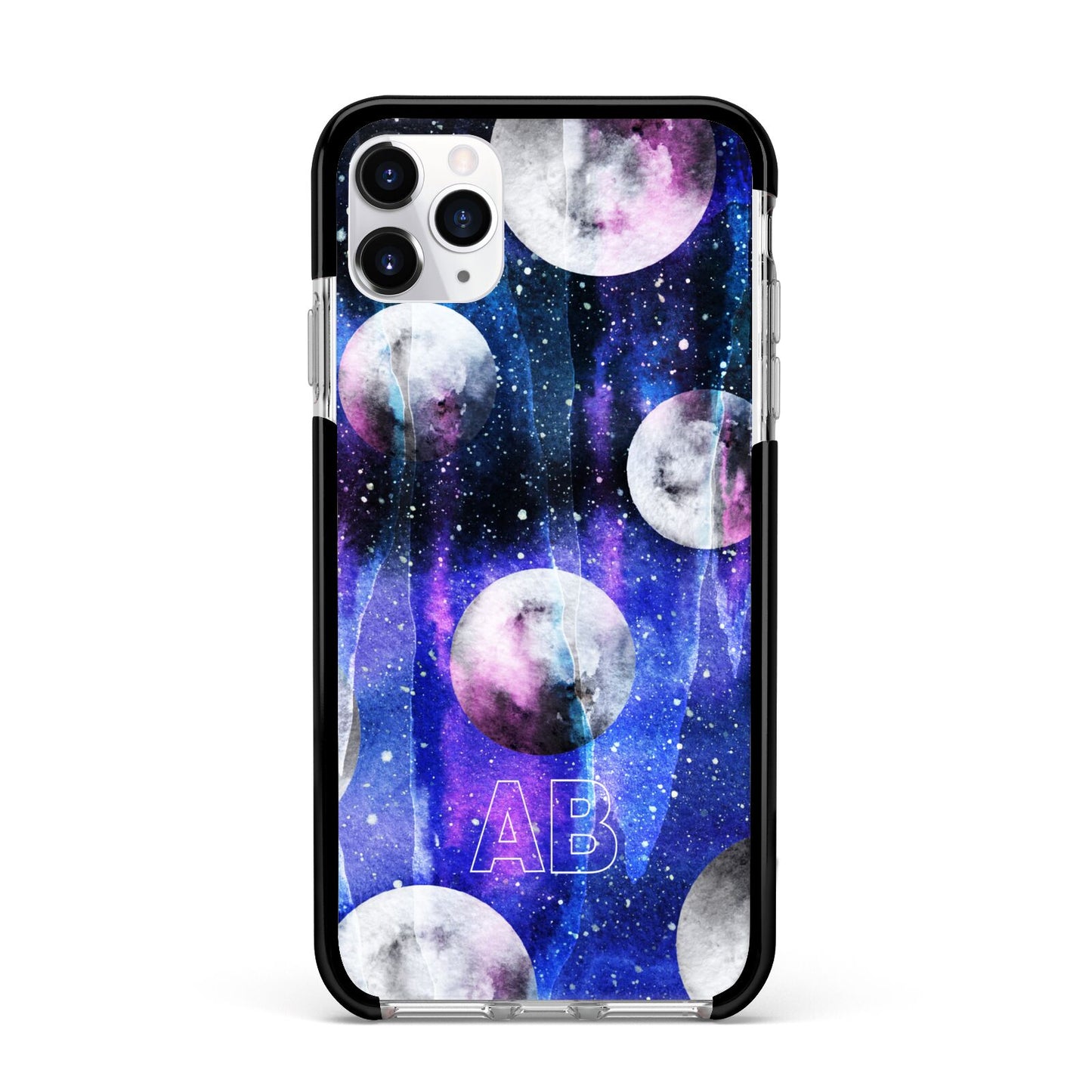 Personalised Cosmic Apple iPhone 11 Pro Max in Silver with Black Impact Case