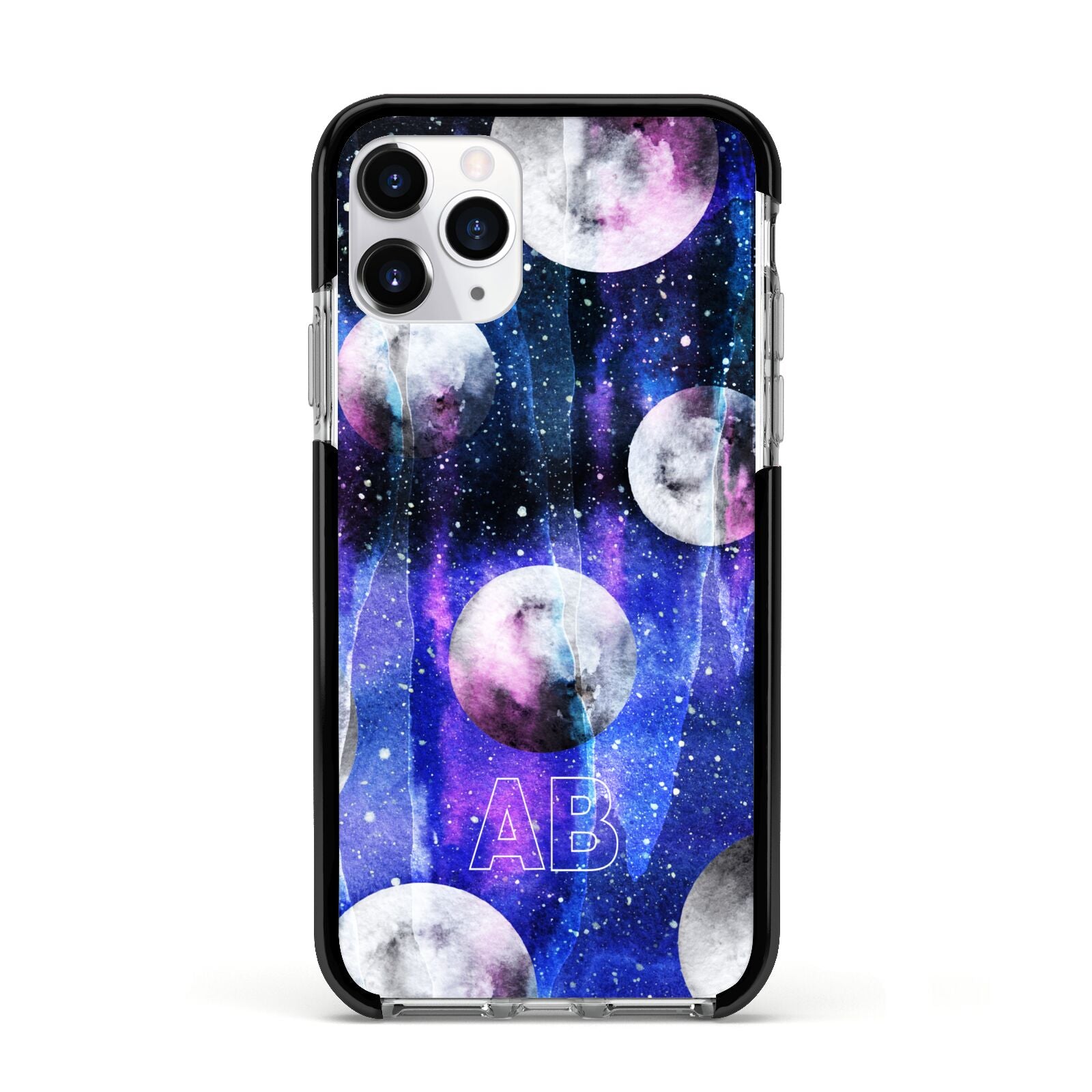 Personalised Cosmic Apple iPhone 11 Pro in Silver with Black Impact Case