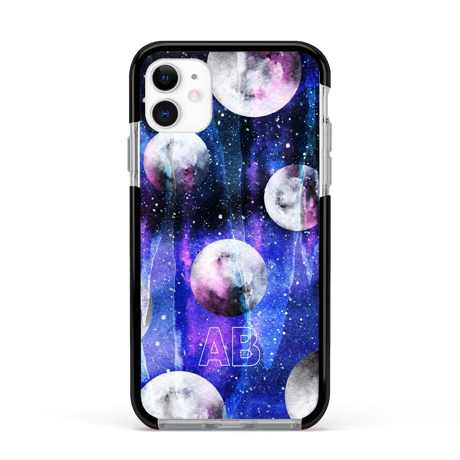 Personalised Cosmic Apple iPhone 11 in White with Black Impact Case