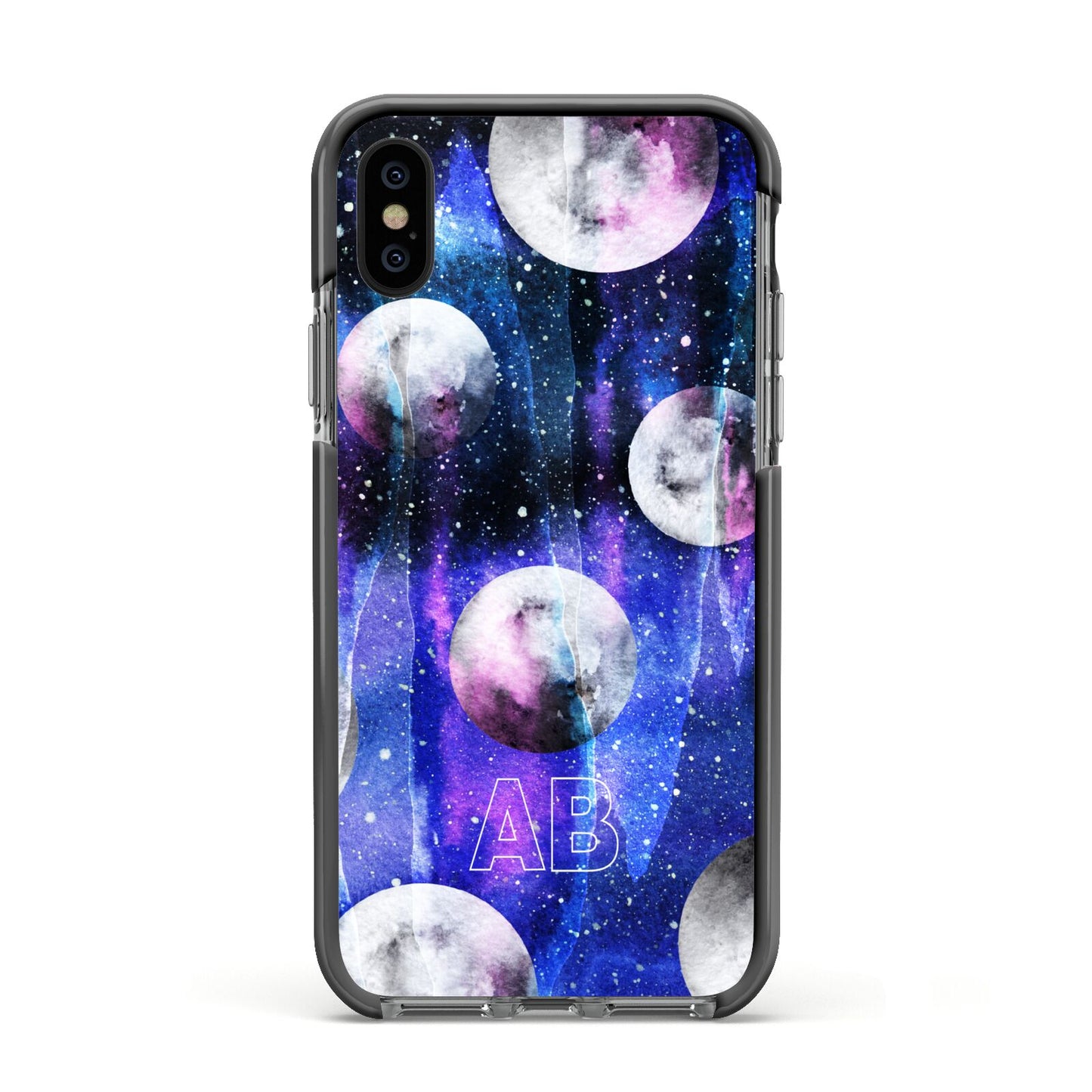 Personalised Cosmic Apple iPhone Xs Impact Case Black Edge on Black Phone