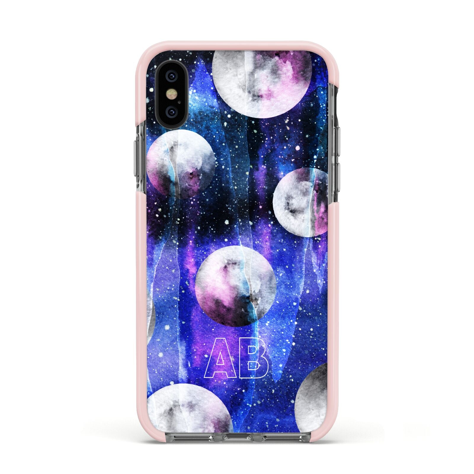 Personalised Cosmic Apple iPhone Xs Impact Case Pink Edge on Black Phone