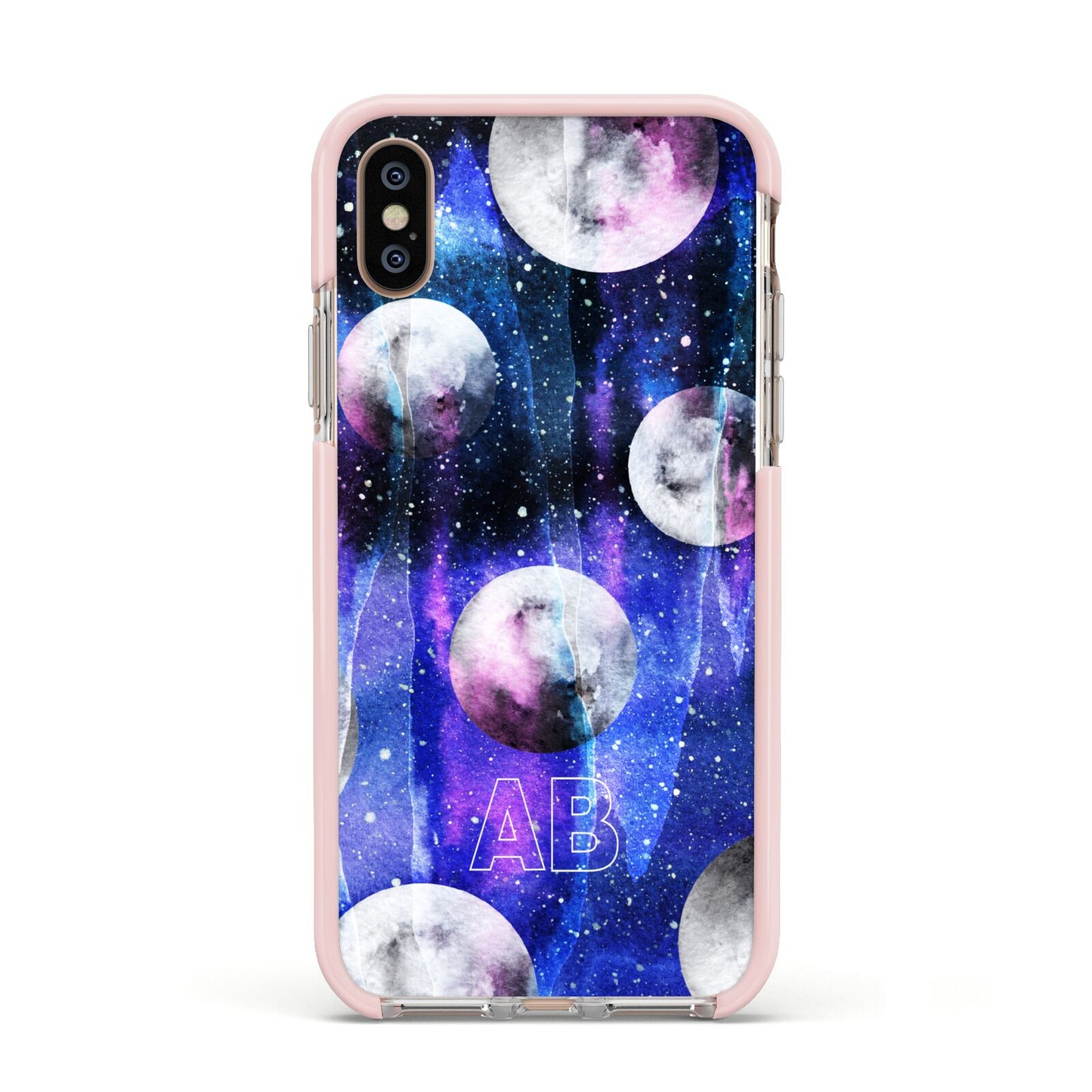 Personalised Cosmic Apple iPhone Xs Impact Case Pink Edge on Gold Phone