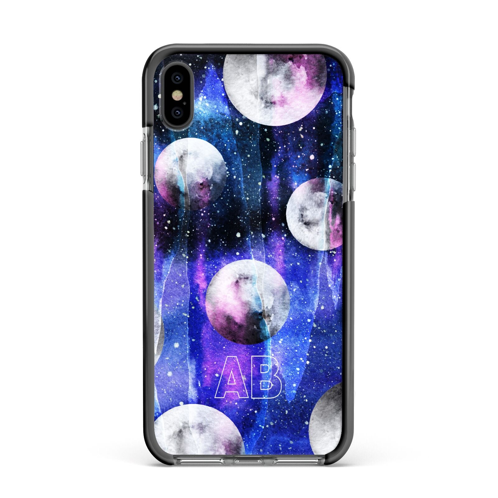Personalised Cosmic Apple iPhone Xs Max Impact Case Black Edge on Black Phone