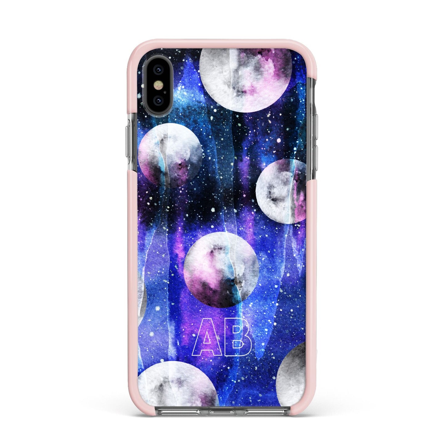 Personalised Cosmic Apple iPhone Xs Max Impact Case Pink Edge on Black Phone