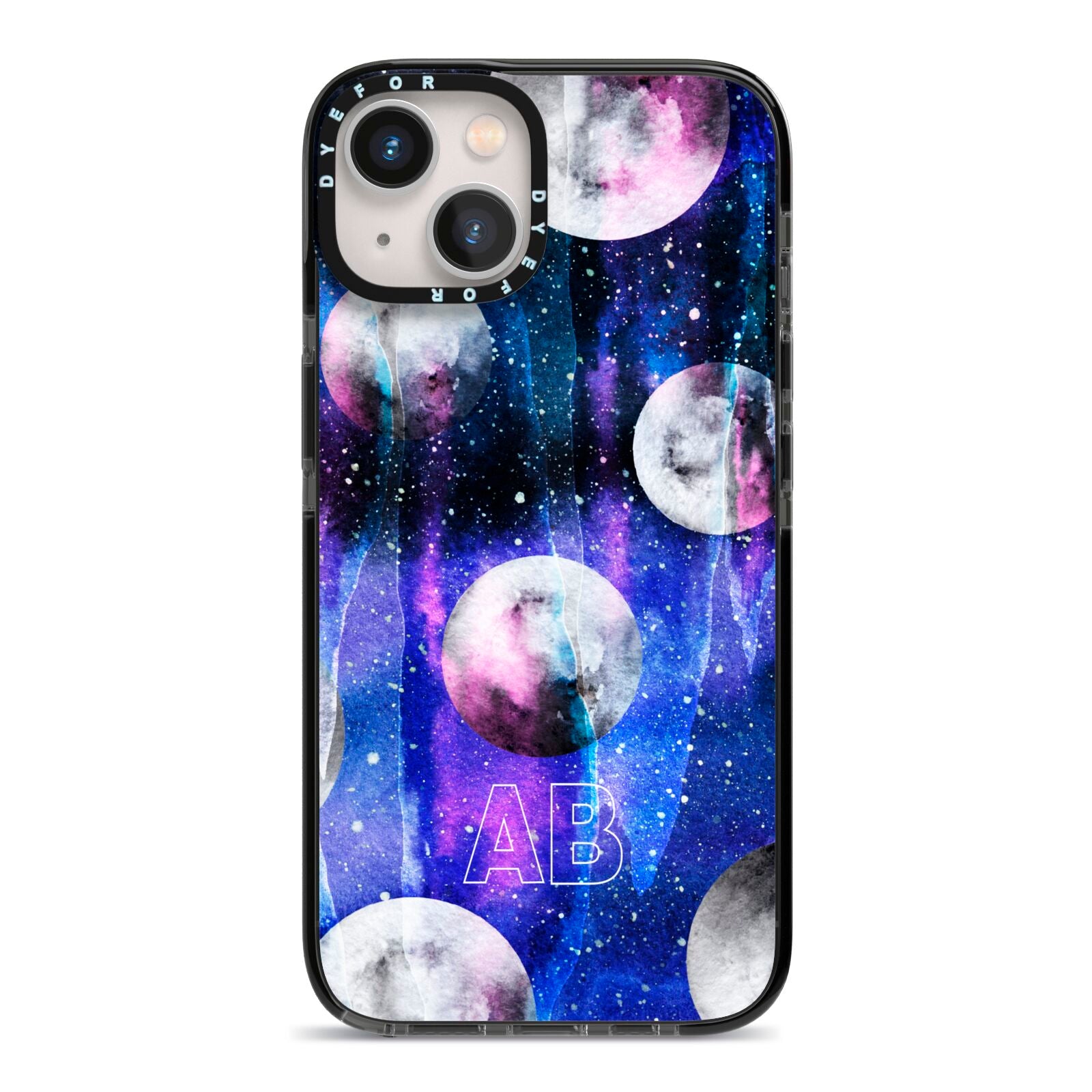 Personalised Cosmic iPhone 13 Black Impact Case on Silver phone