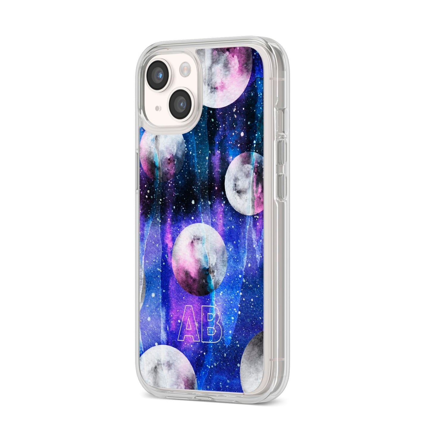 Personalised Cosmic iPhone 14 Clear Tough Case Starlight Angled Image