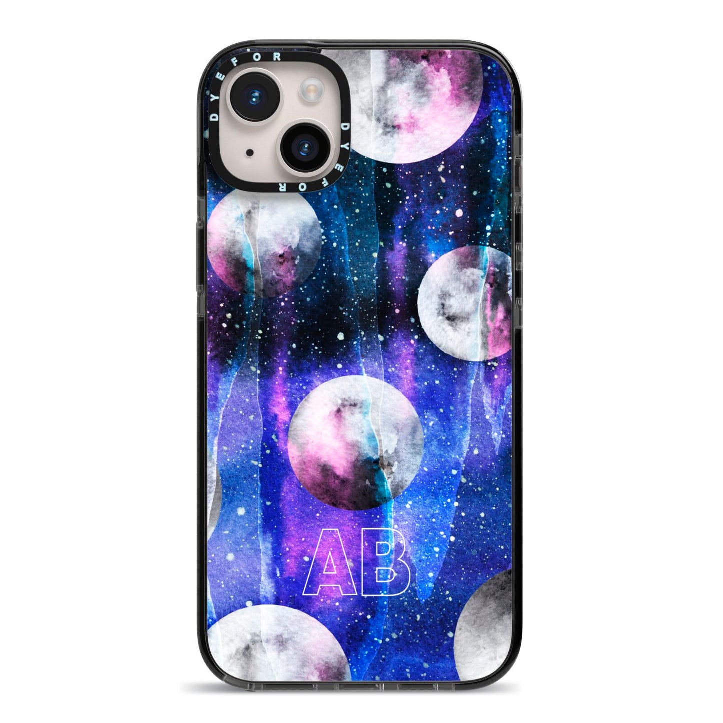 Personalised Cosmic iPhone 14 Plus Black Impact Case on Silver phone