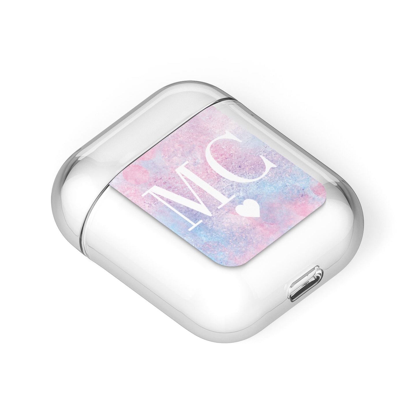 Personalised Cotton Candy Marble Initials AirPods Case Laid Flat