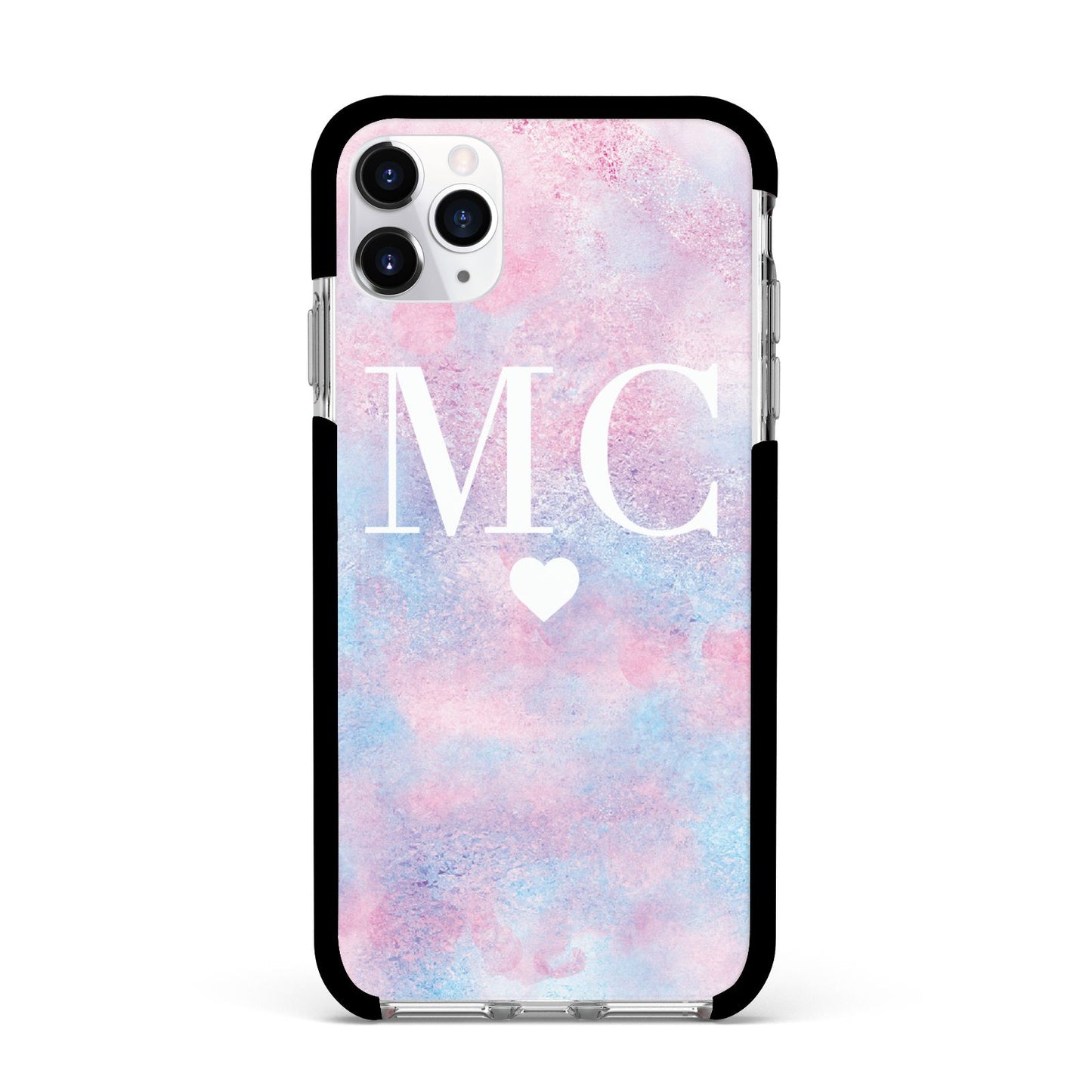 Personalised Cotton Candy Marble Initials Apple iPhone 11 Pro Max in Silver with Black Impact Case