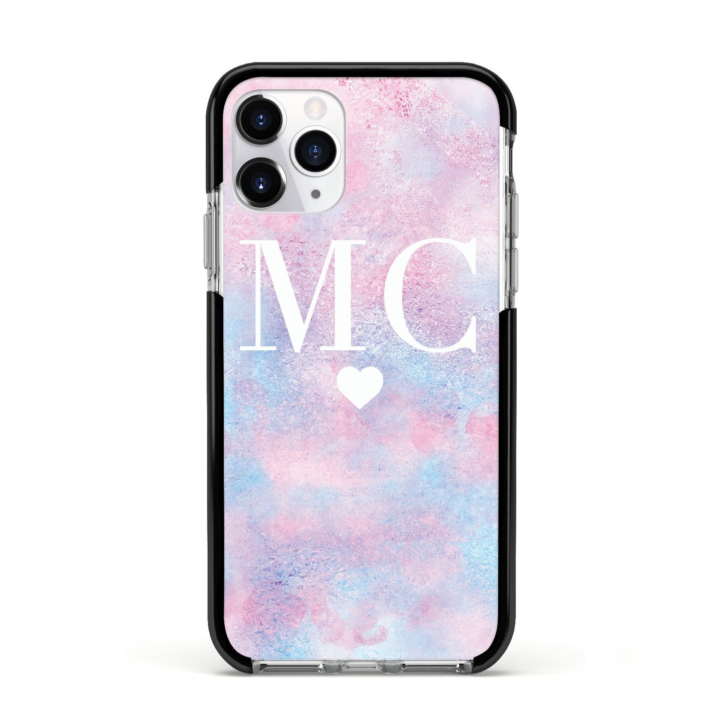 Personalised Cotton Candy Marble Initials Apple iPhone 11 Pro in Silver with Black Impact Case