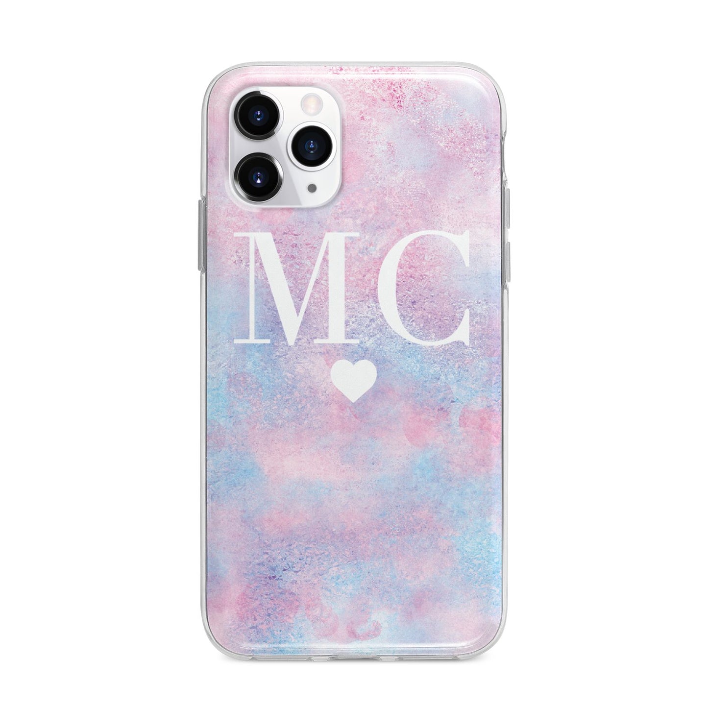 Personalised Cotton Candy Marble Initials Apple iPhone 11 Pro in Silver with Bumper Case