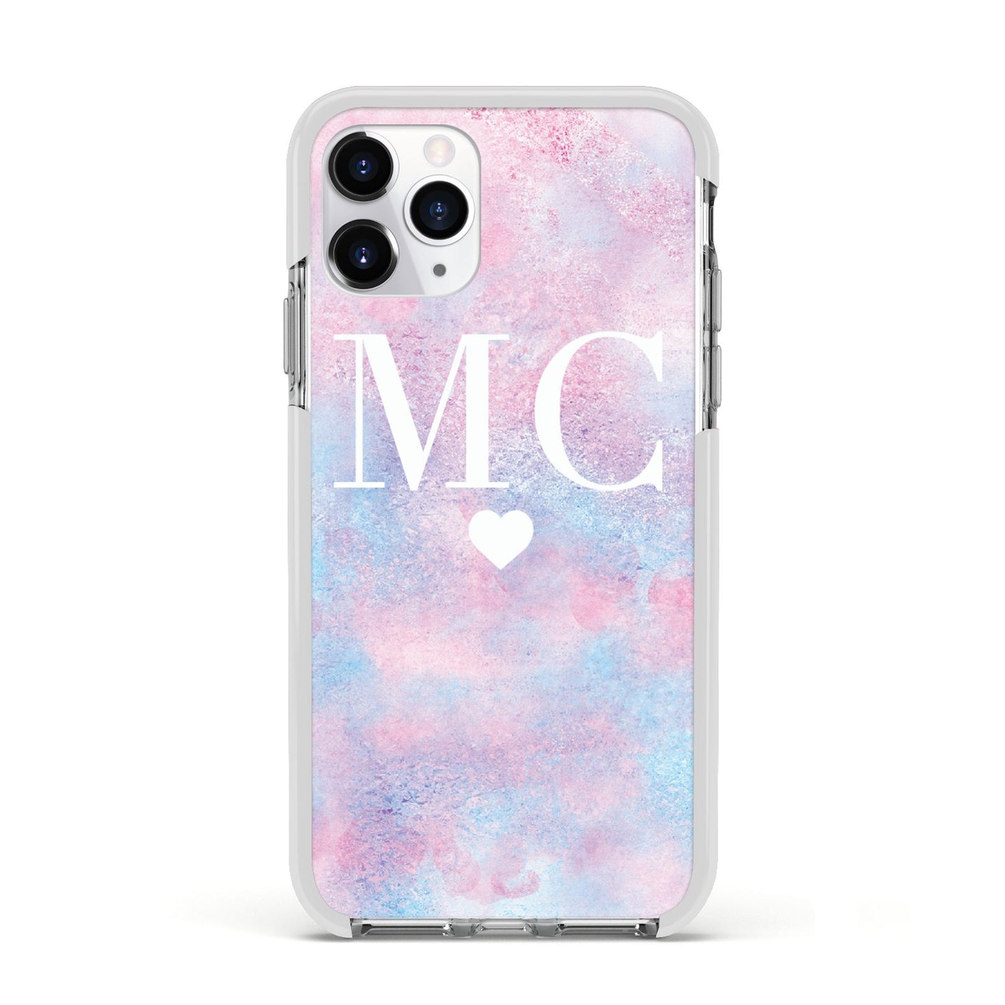 Personalised Cotton Candy Marble Initials Apple iPhone 11 Pro in Silver with White Impact Case