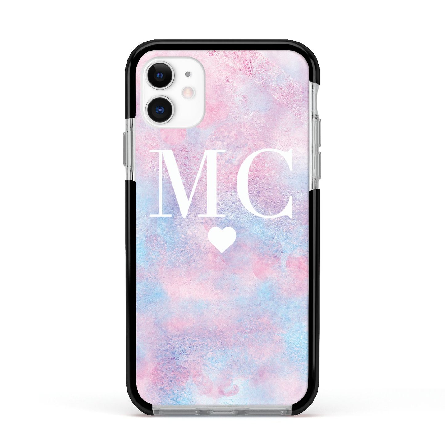 Personalised Cotton Candy Marble Initials Apple iPhone 11 in White with Black Impact Case