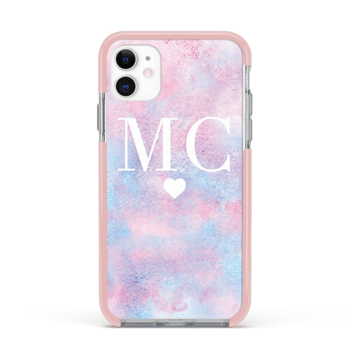 Personalised Cotton Candy Marble Initials Apple iPhone 11 in White with Pink Impact Case