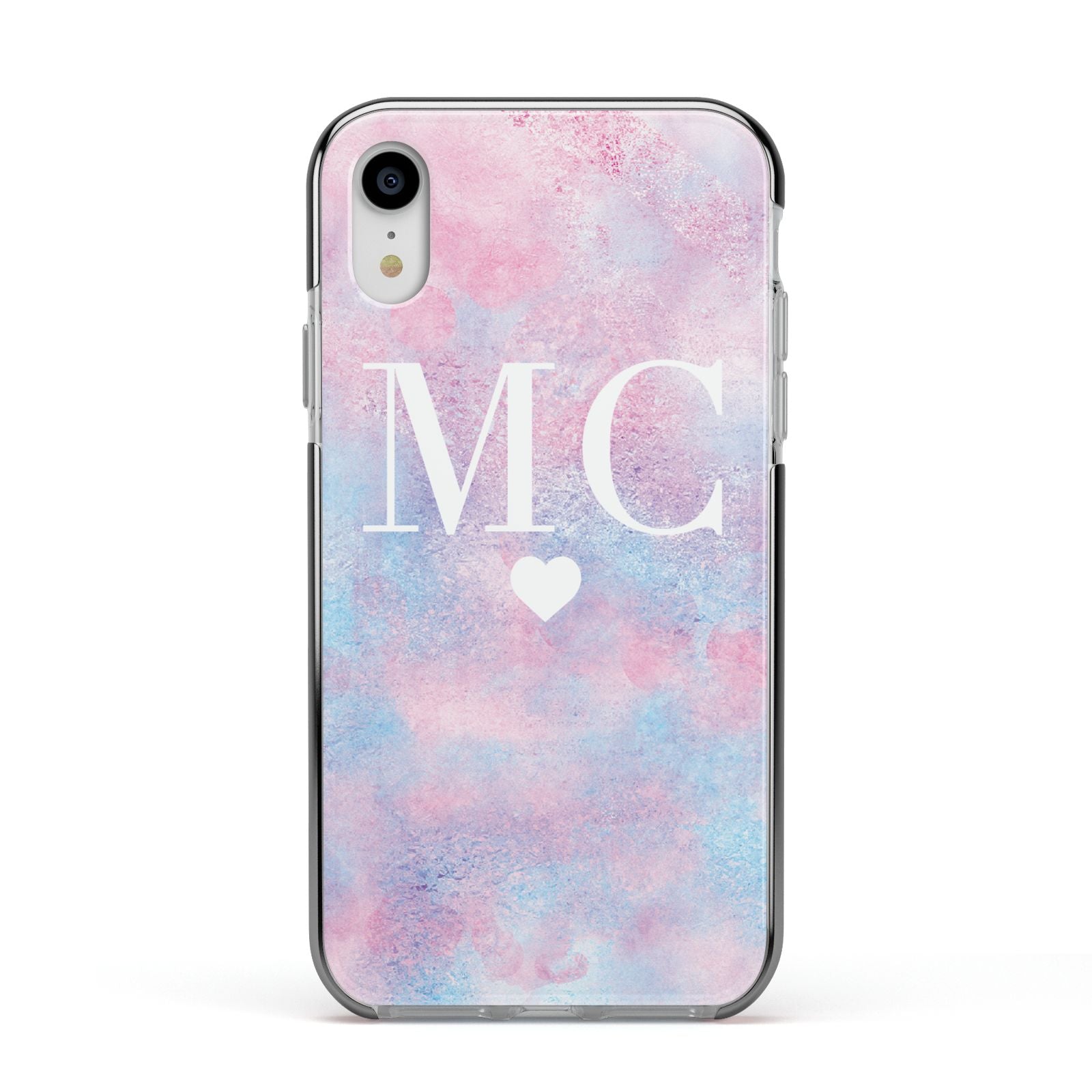 Personalised Cotton Candy Marble Initials Apple iPhone XR Impact Case Black Edge on Silver Phone