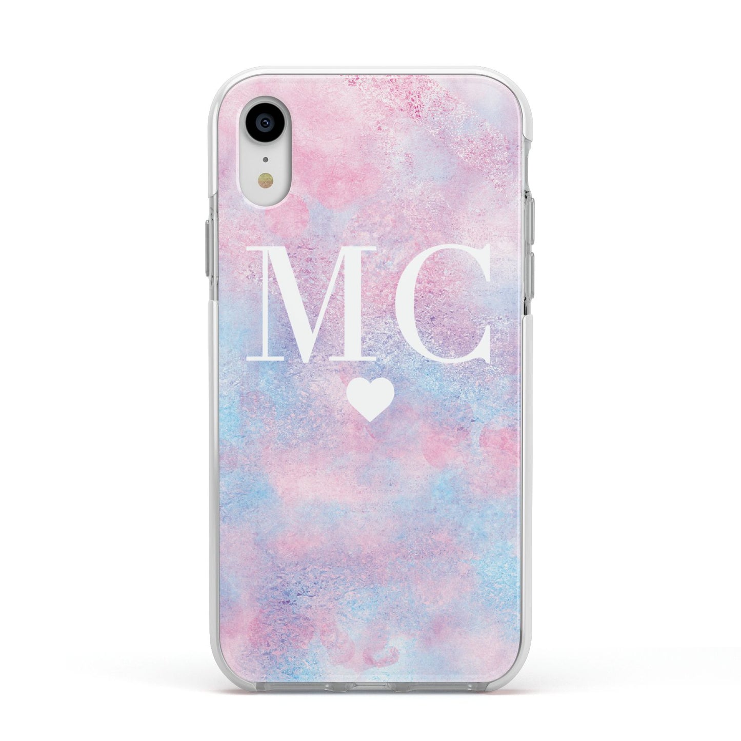 Personalised Cotton Candy Marble Initials Apple iPhone XR Impact Case White Edge on Silver Phone
