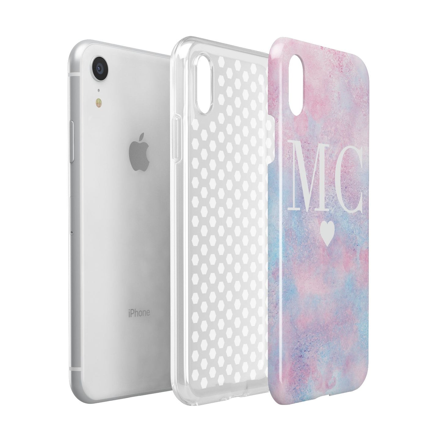 Personalised Cotton Candy Marble Initials Apple iPhone XR White 3D Tough Case Expanded view