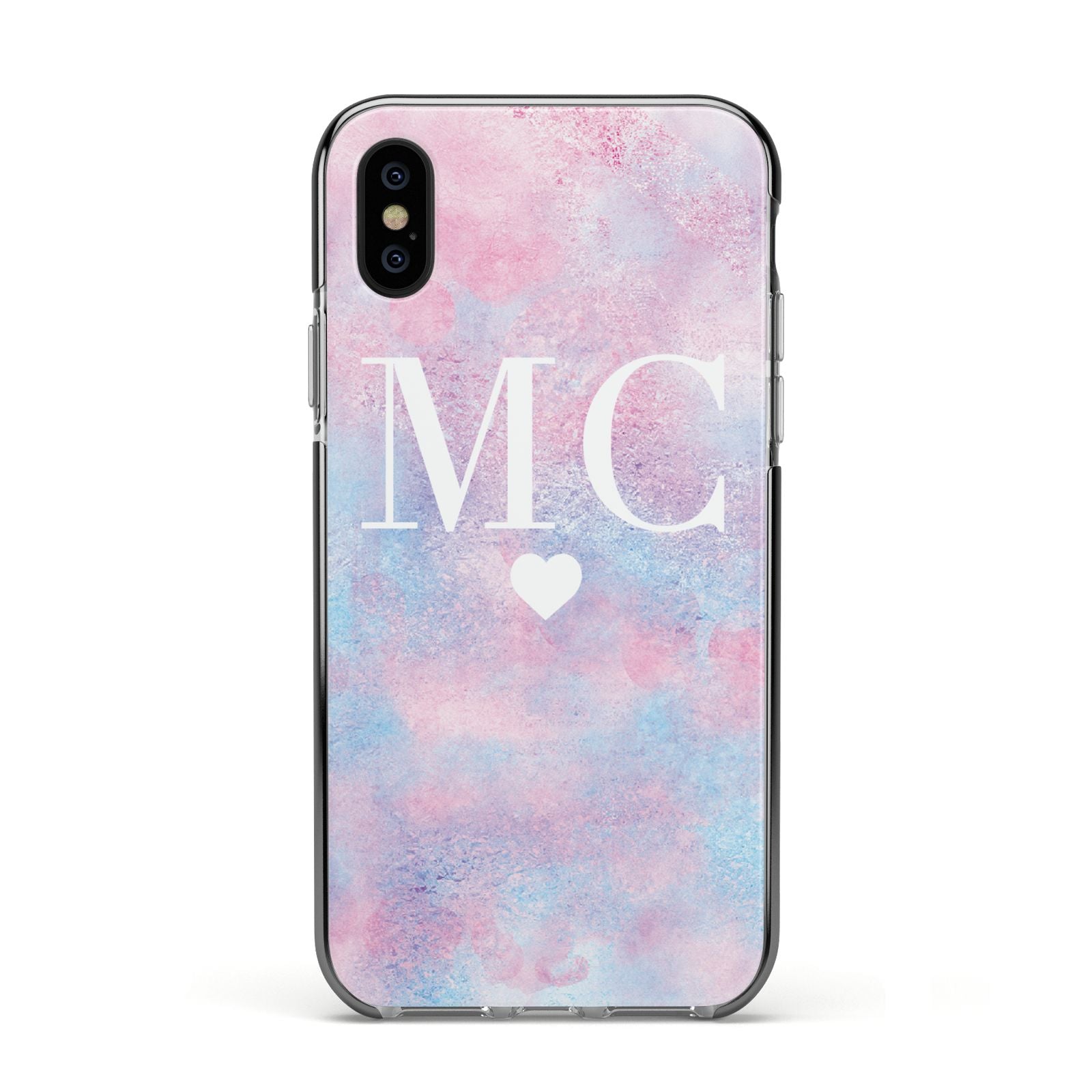 Personalised Cotton Candy Marble Initials Apple iPhone Xs Impact Case Black Edge on Black Phone