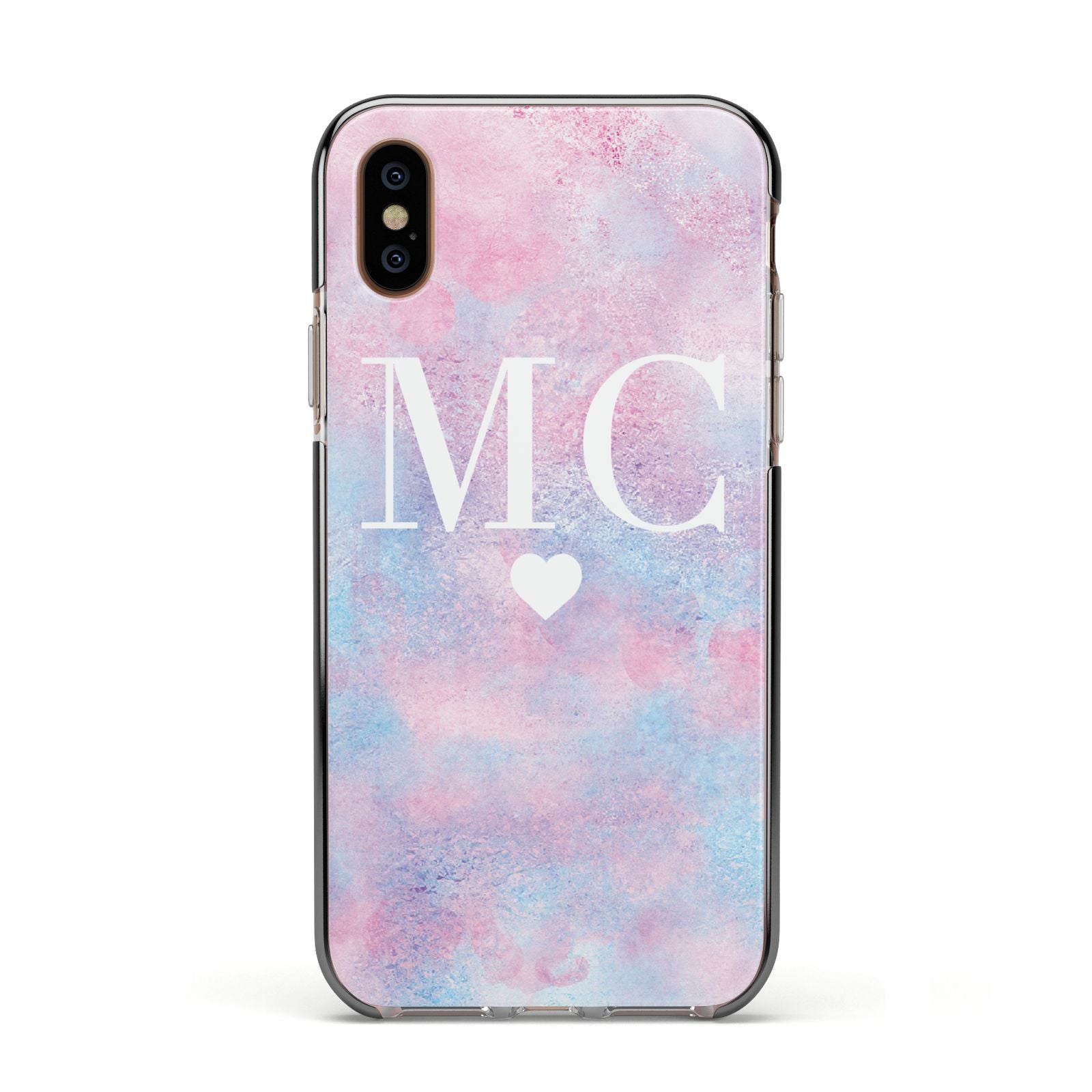Personalised Cotton Candy Marble Initials Apple iPhone Xs Impact Case Black Edge on Gold Phone