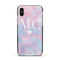 Personalised Cotton Candy Marble Initials Apple iPhone Xs Impact Case Black Edge on Silver Phone