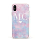 Personalised Cotton Candy Marble Initials Apple iPhone Xs Impact Case Pink Edge on Black Phone