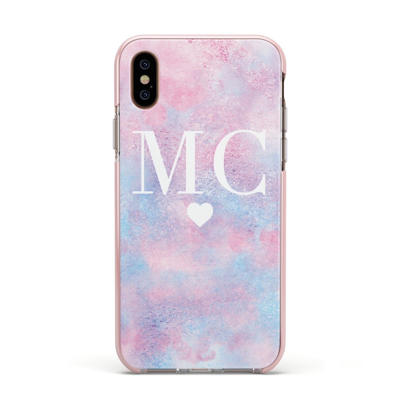 Personalised Cotton Candy Marble Initials Apple iPhone Xs Impact Case Pink Edge on Gold Phone