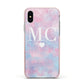 Personalised Cotton Candy Marble Initials Apple iPhone Xs Impact Case Pink Edge on Silver Phone