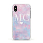Personalised Cotton Candy Marble Initials Apple iPhone Xs Impact Case White Edge on Silver Phone