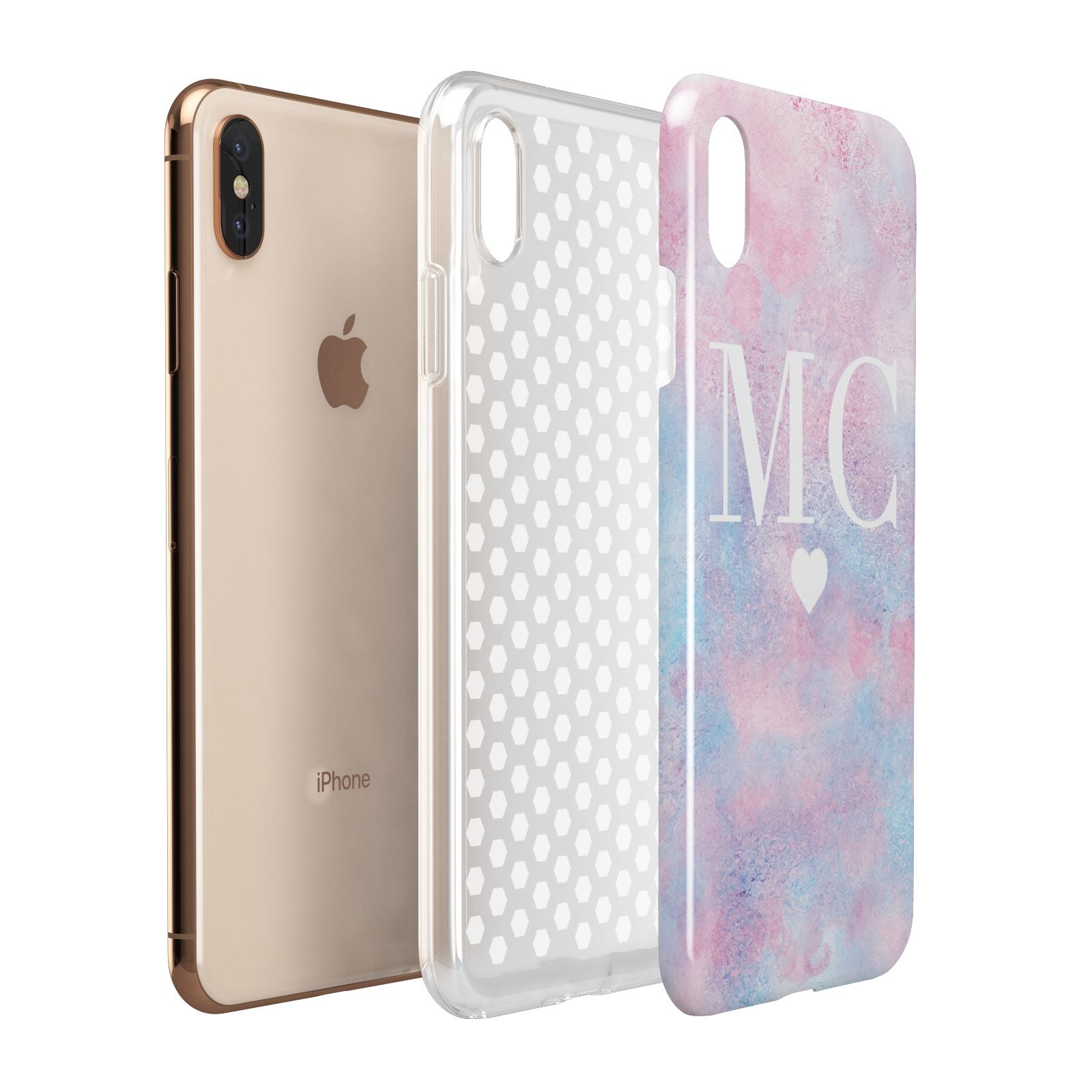 Personalised Cotton Candy Marble Initials Apple iPhone Xs Max 3D Tough Case Expanded View