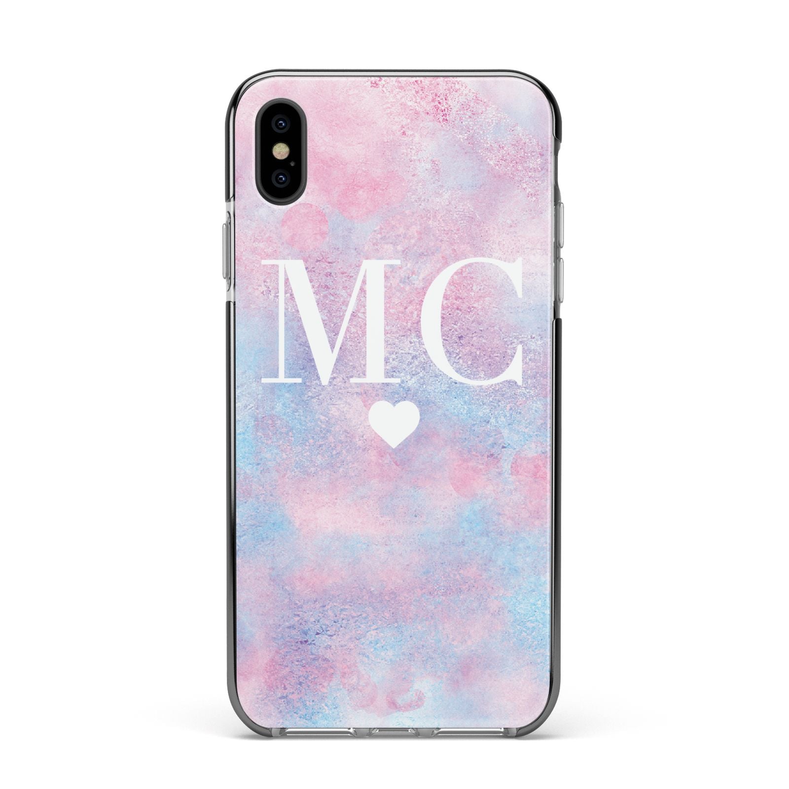 Personalised Cotton Candy Marble Initials Apple iPhone Xs Max Impact Case Black Edge on Black Phone