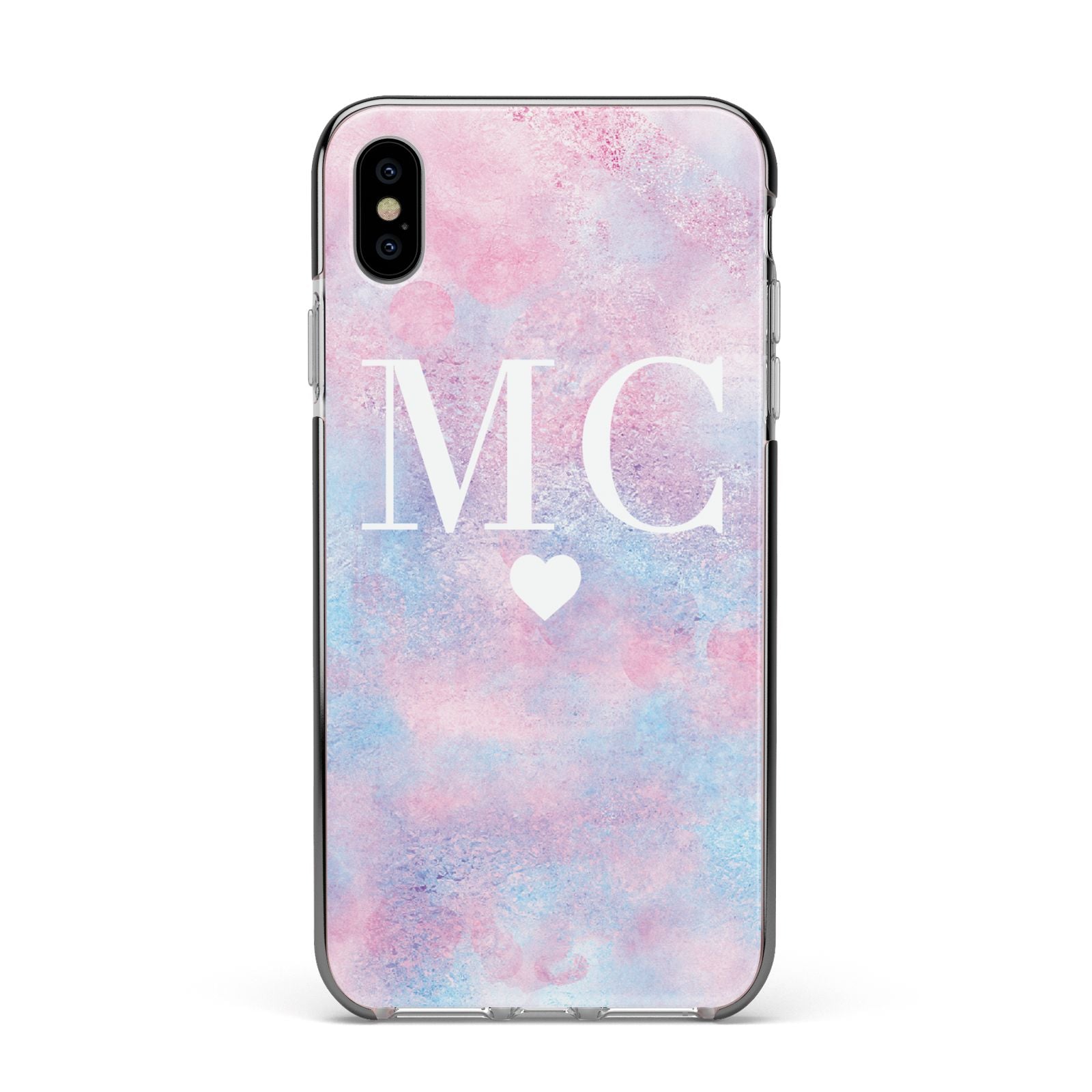 Personalised Cotton Candy Marble Initials Apple iPhone Xs Max Impact Case Black Edge on Silver Phone